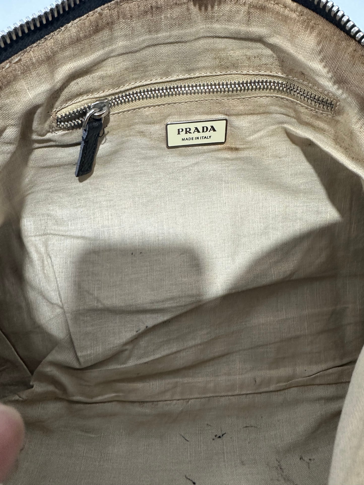 PRADA Vintage Black Leather Handbag Buckle Design Mini Duffel Bag