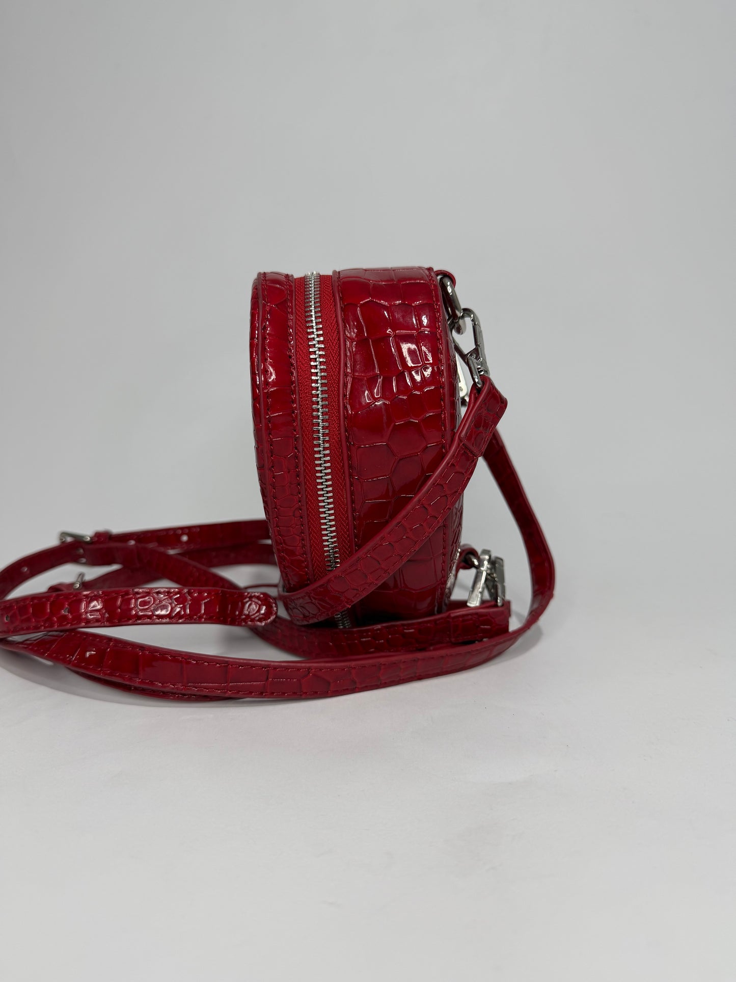Vivienne Westwood Red Heart Crossbody Bag Croc-Embossed Vegan Leather Orb Logo