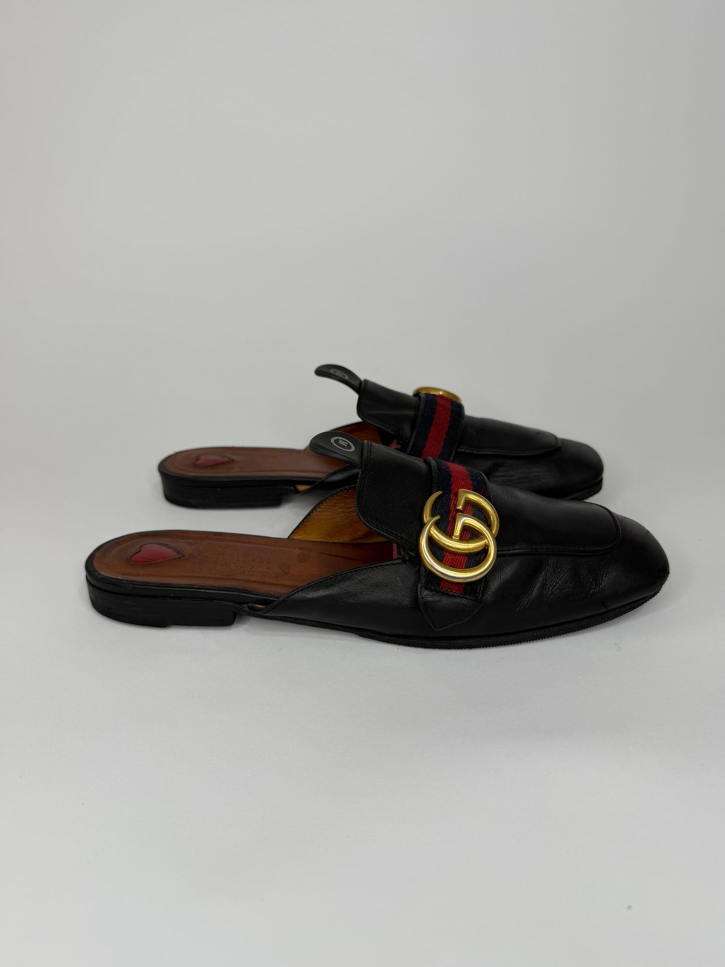 Gucci Black Leather Peyton Flat Mules Size 38 EU/ 8 US / 5 UK