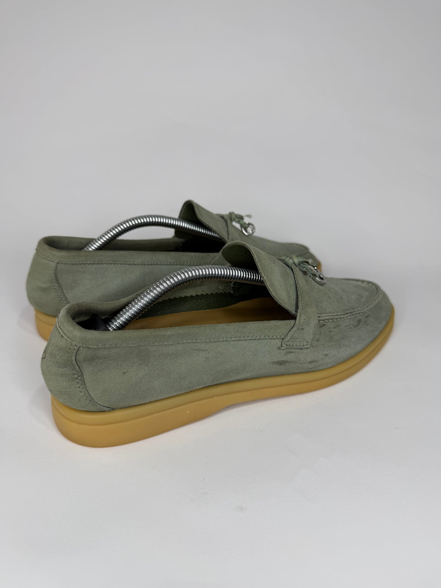Loro Piana mint green Suede Summer Charms Walk Loafers Size 39 EU/ 9 US