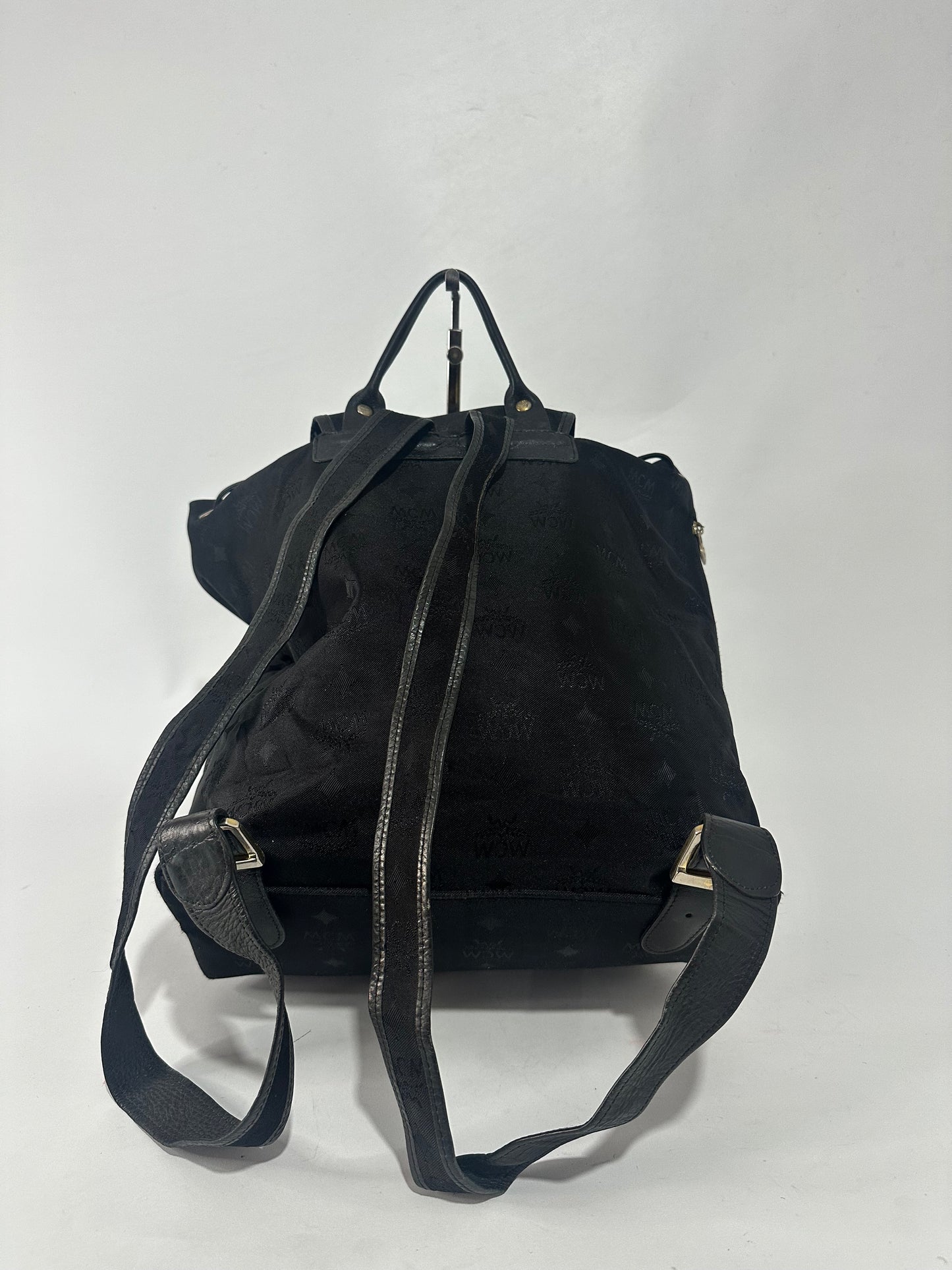 MCM Black Nylon and Leather Drawstring Backpack