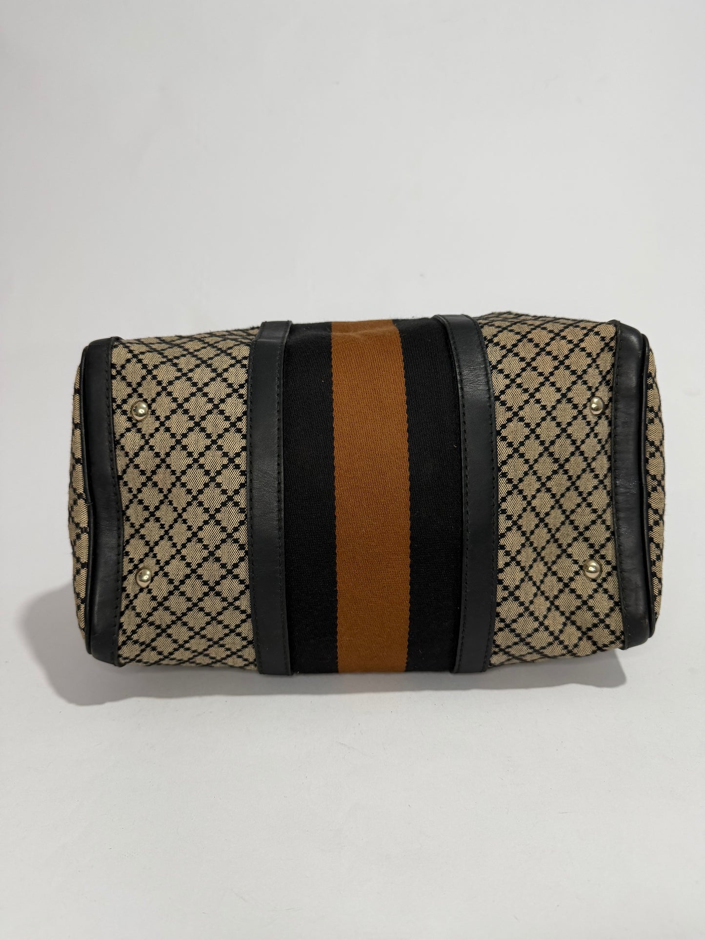 Gucci Black/Beige Diamante Canvas Medium Vintage Web Boston Bag