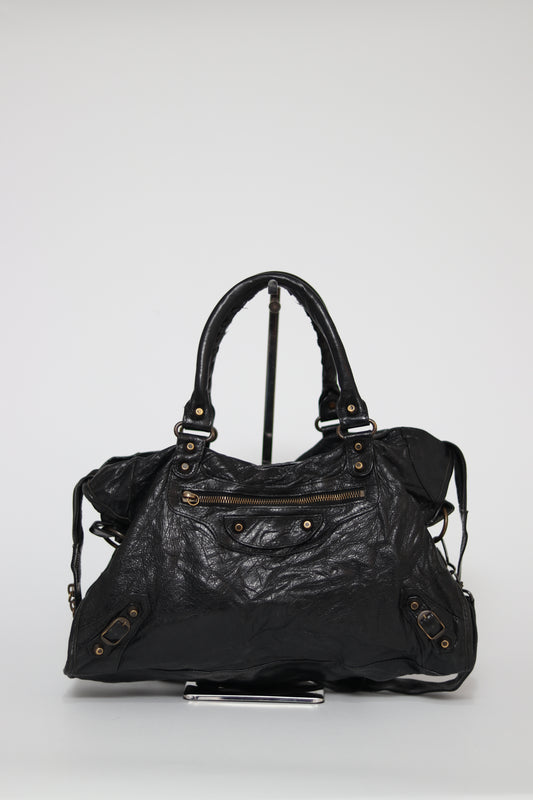 Balenciaga Black Leather Motorcycle City Bag