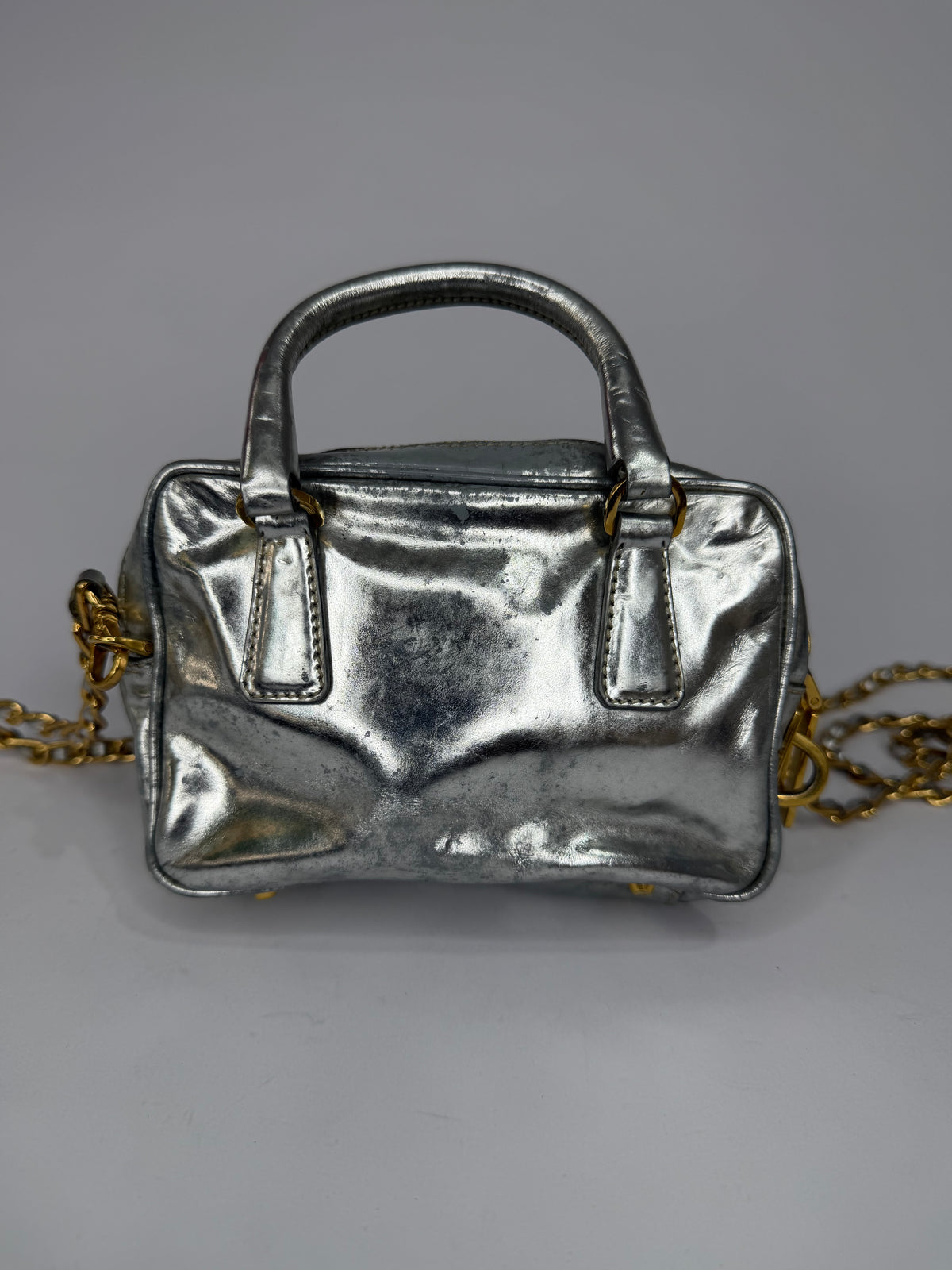 Prada Silver
Spazzolato Bauletto Mini Bag