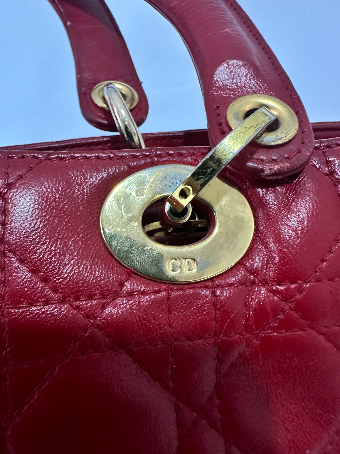 Dior Red Patent Leather Large Lady Dior Tote Bag