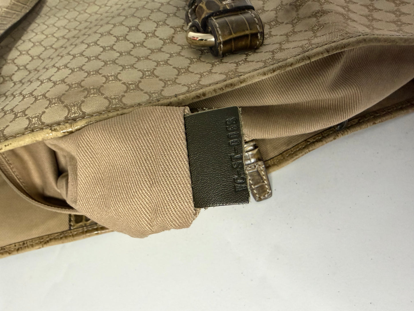 Celine Beige/Brown Macadam Canvas And Croc Embossed Tote