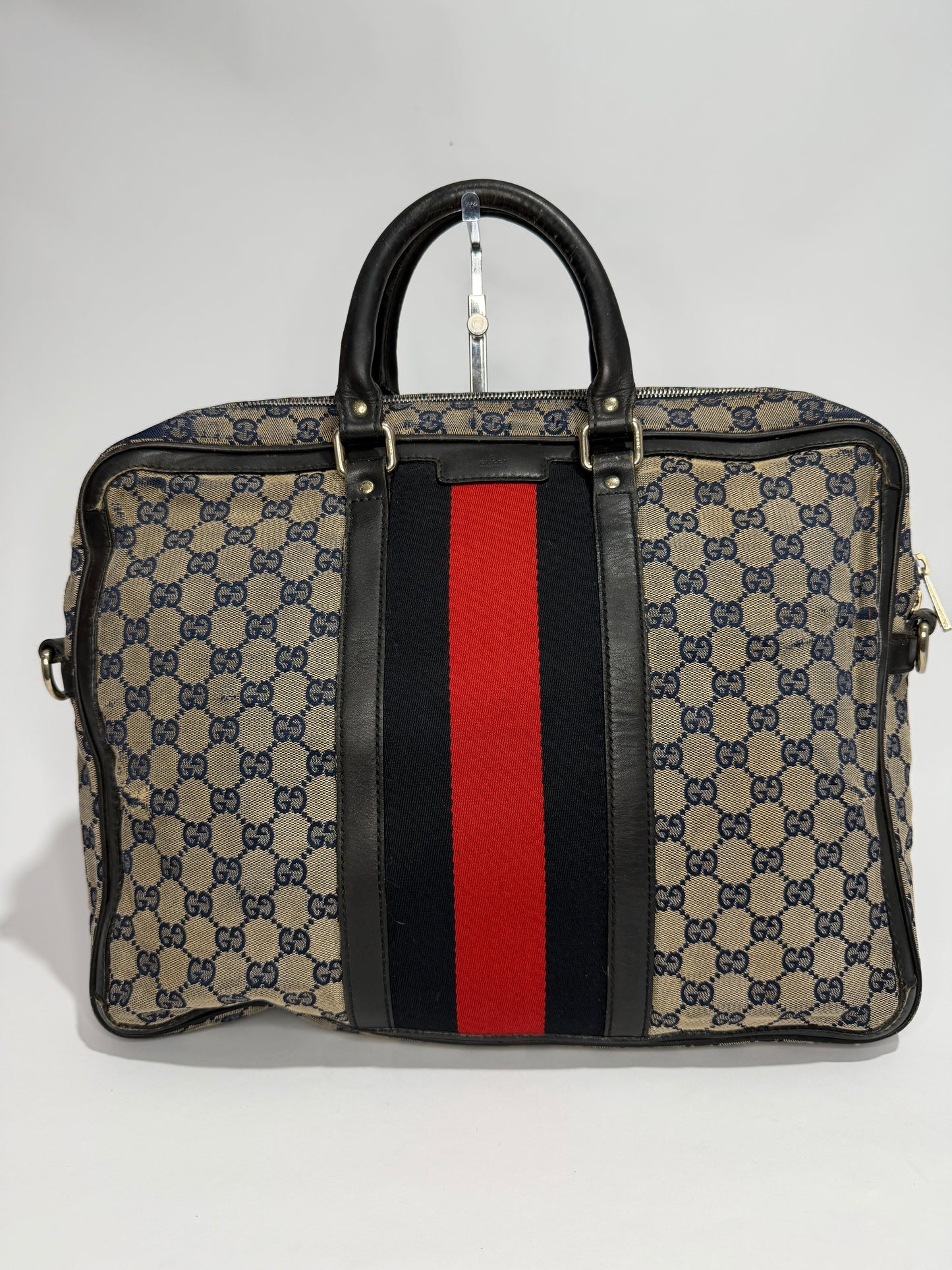 Gucci Beige/Navy GG Monogram Web Canvas and Leather Briefcase