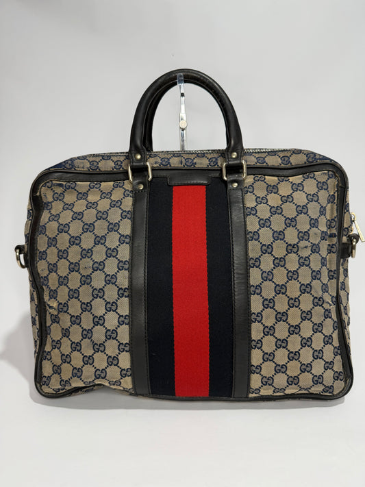 Gucci Beige/Navy GG Monogram Web Canvas and Leather Briefcase