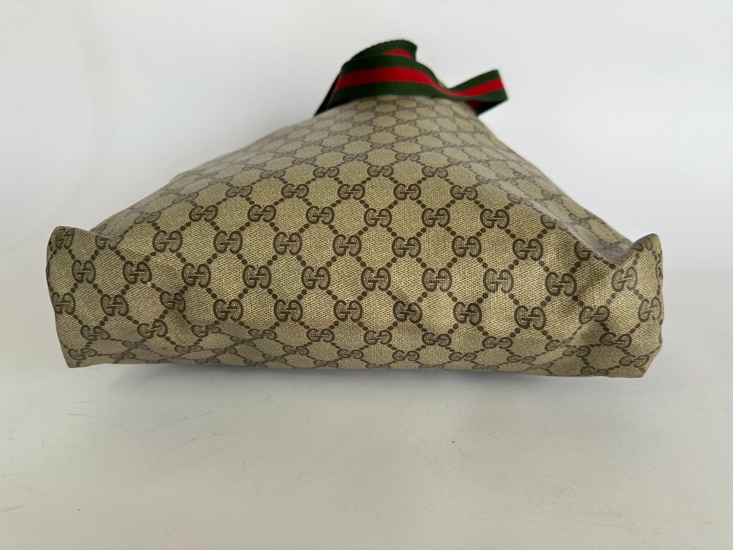 GUCCI VINTAGE GG Monogram Plus Tote Bag W/ Red/Green Web Straps