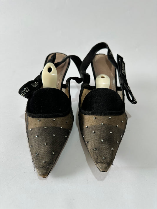 Christian Dior 
Mesh Suede Crystal J'Adior Slingback 100mm Pumps 41 Black