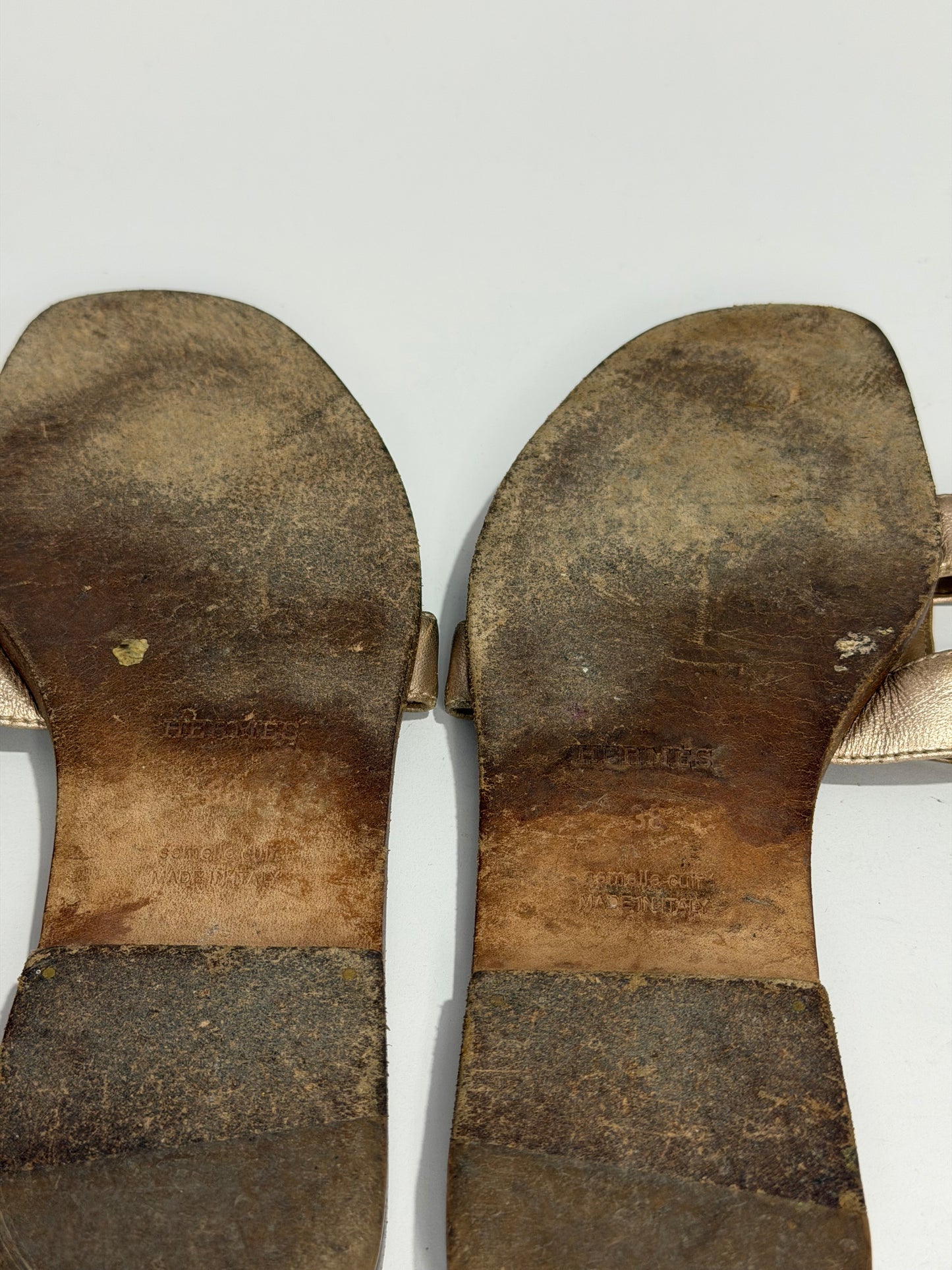 HERMES Metallic Box Calfskin Oran Sandals 38 EU/ 8 US / 5 UK