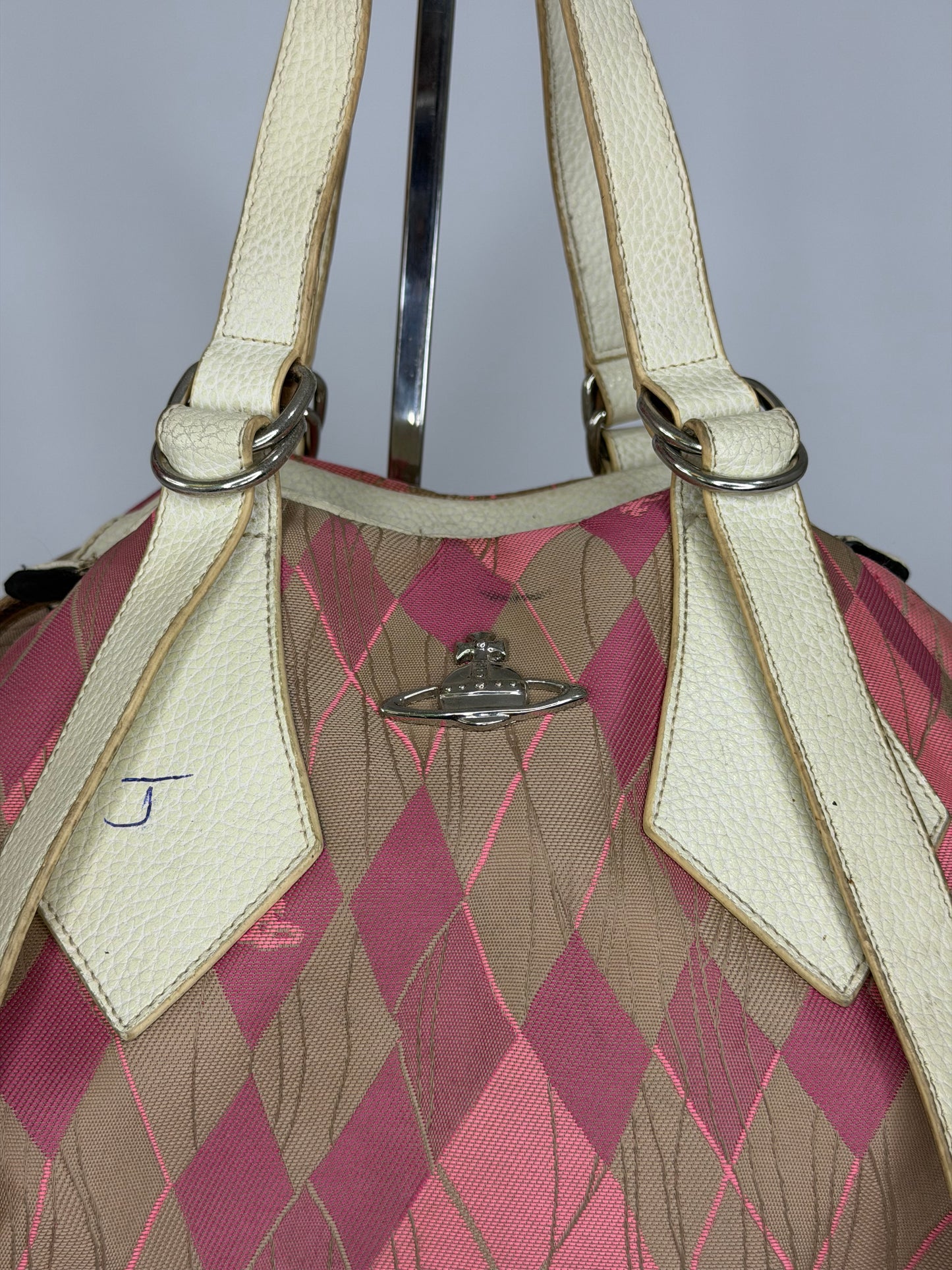 Vivienne Westwood Vintage Pink & Brown Argyle Leather-Trimmed Shoulder Bag