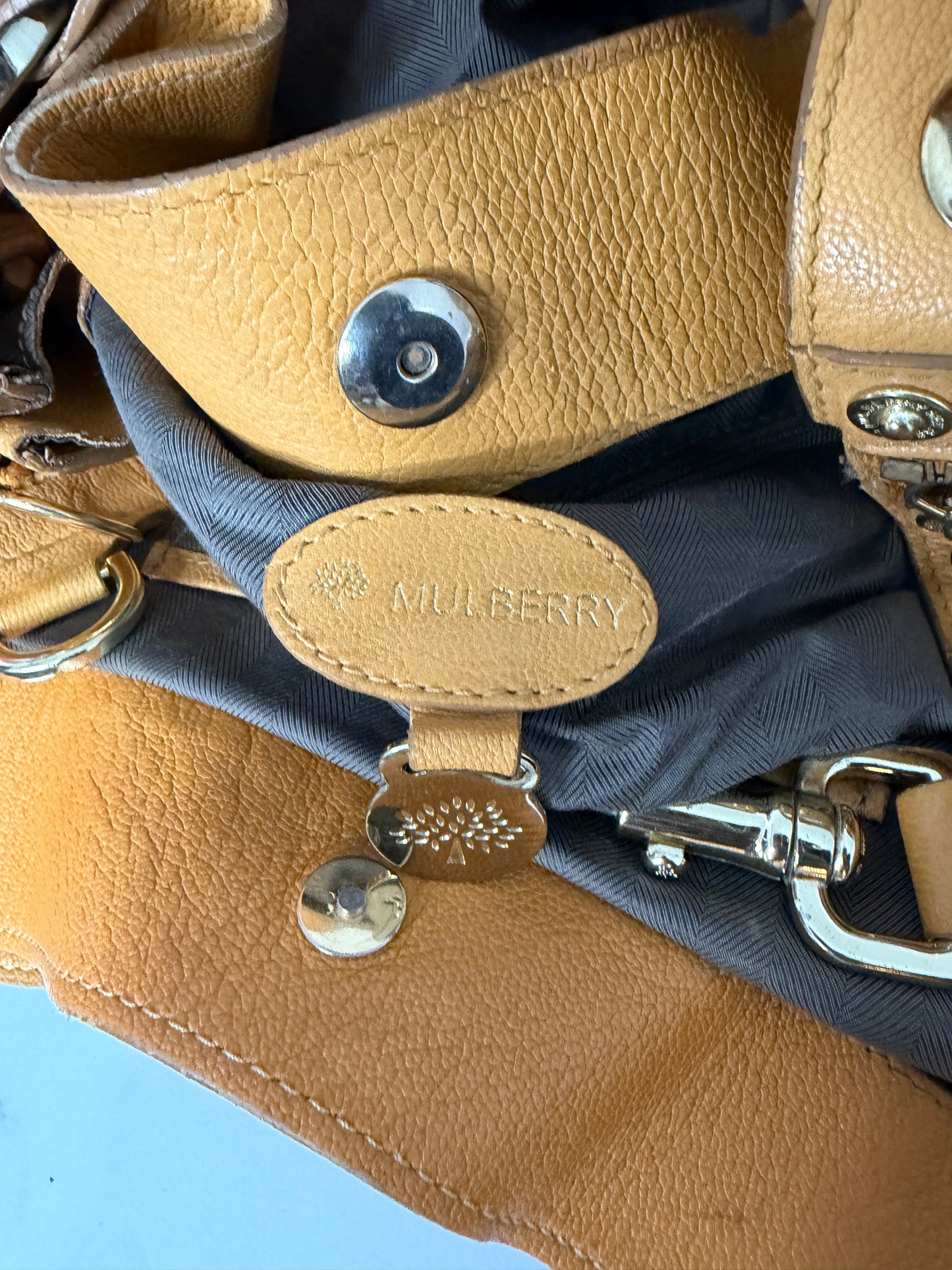 Mulberry Mustard Yellow Leather Drawstring Tote Bag