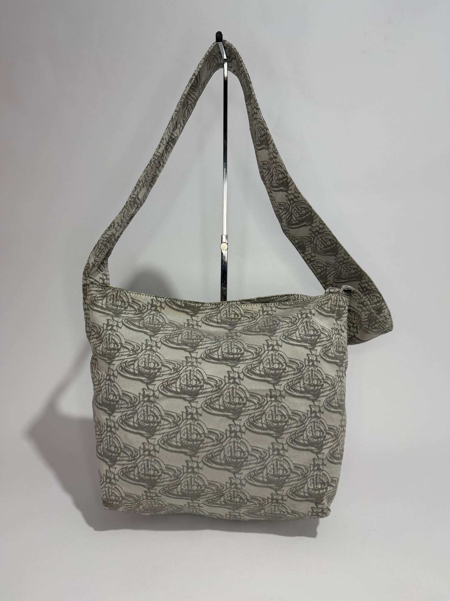 Vivienne Westwood Orb Monogram Jacquard Canvas Shoulder Bag – Grey/Cream