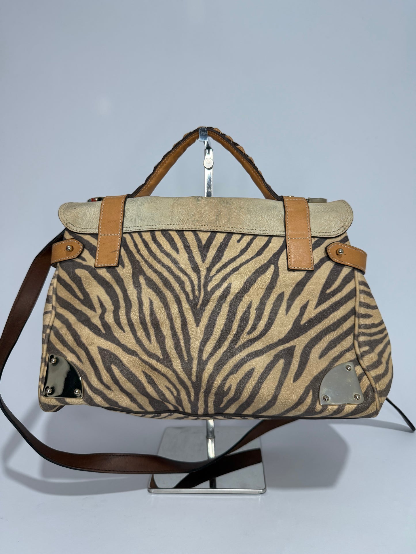Mulberry Beige Zebra Printed Leather Travel Day Satchel