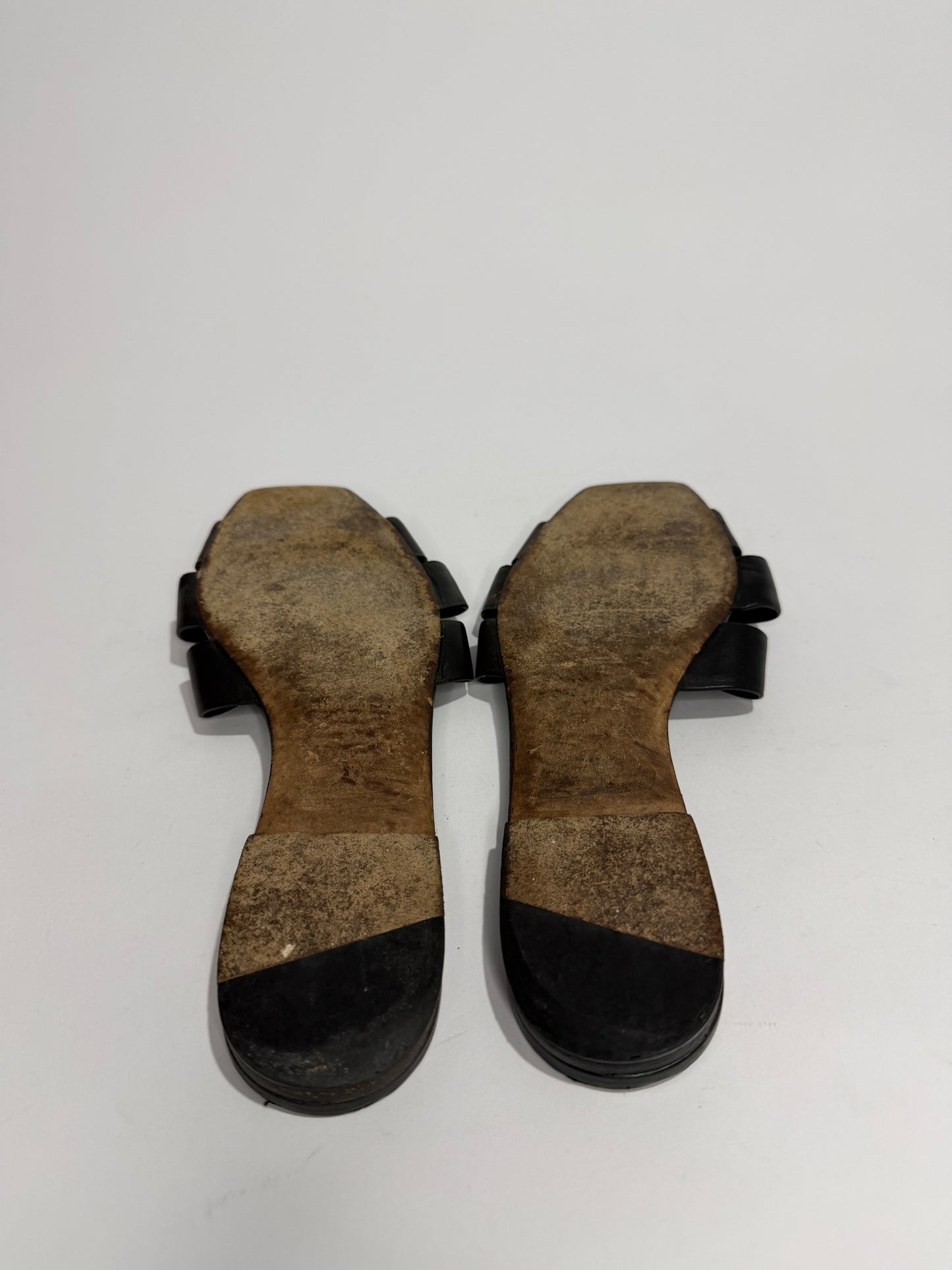Saint Laurent Paris Black Patent Leather Tribute Flat Sandals Size