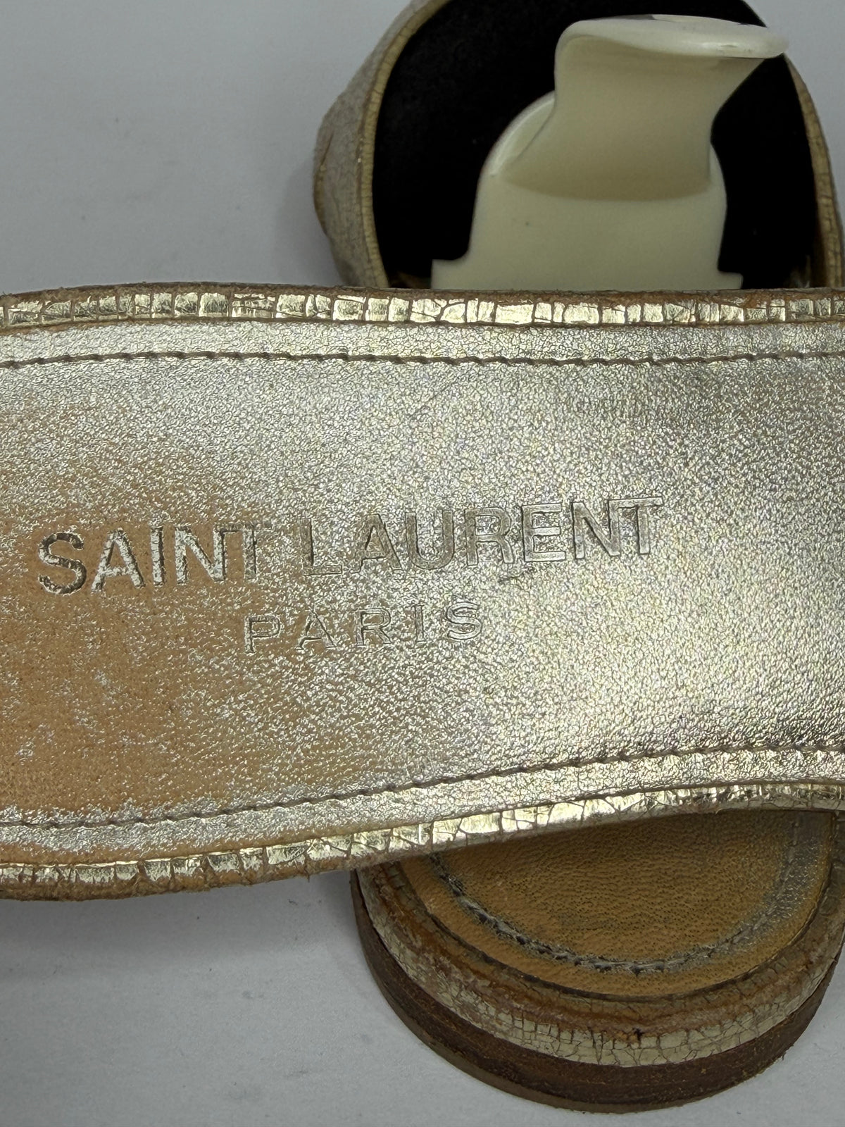 Saint Laurent Paris Gold Leather Tribute Flat Sandals Size 38 EU/ 8US / 5 UK