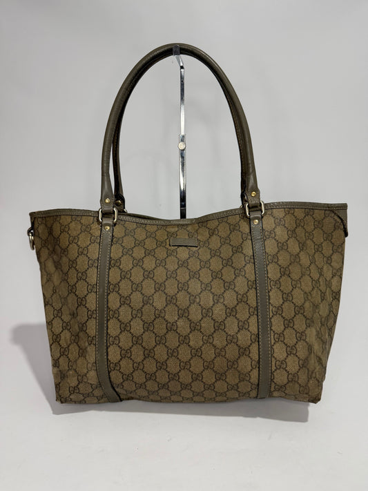 GUCCI GG Supreme Monogram Medium Zippered Shopping Tote Grey