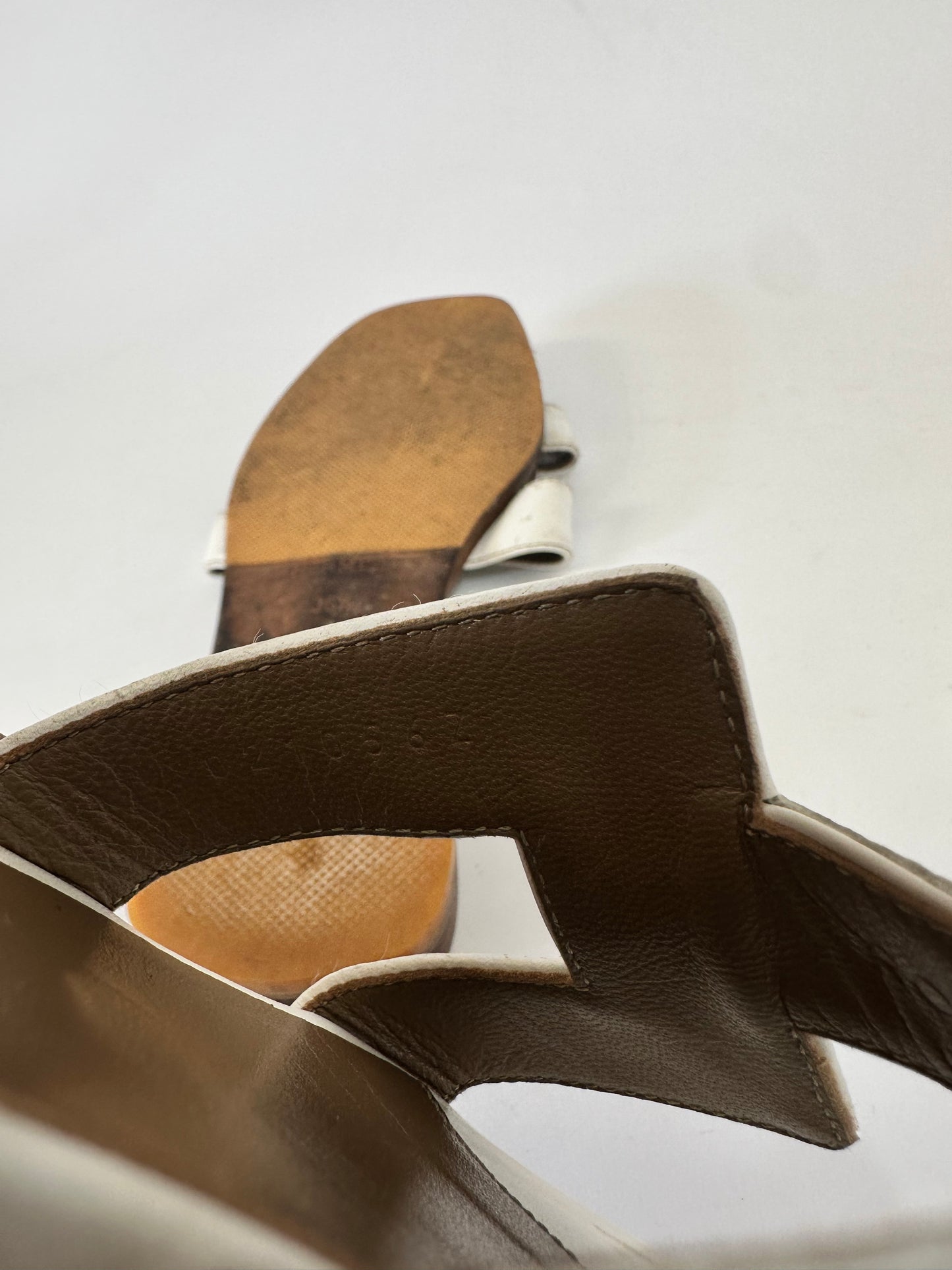 HERMES White Box Calfskin Oran Sandals 36.5 EU/ 6.5 US / 3.5 UK