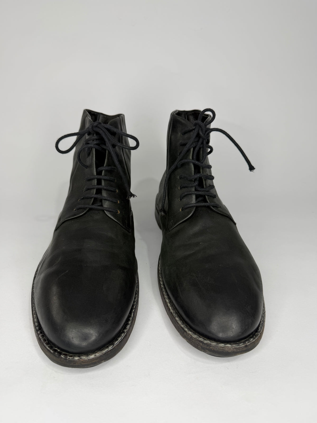 Marsèll Black Leather Lace-Up Ankle Boots EU 45