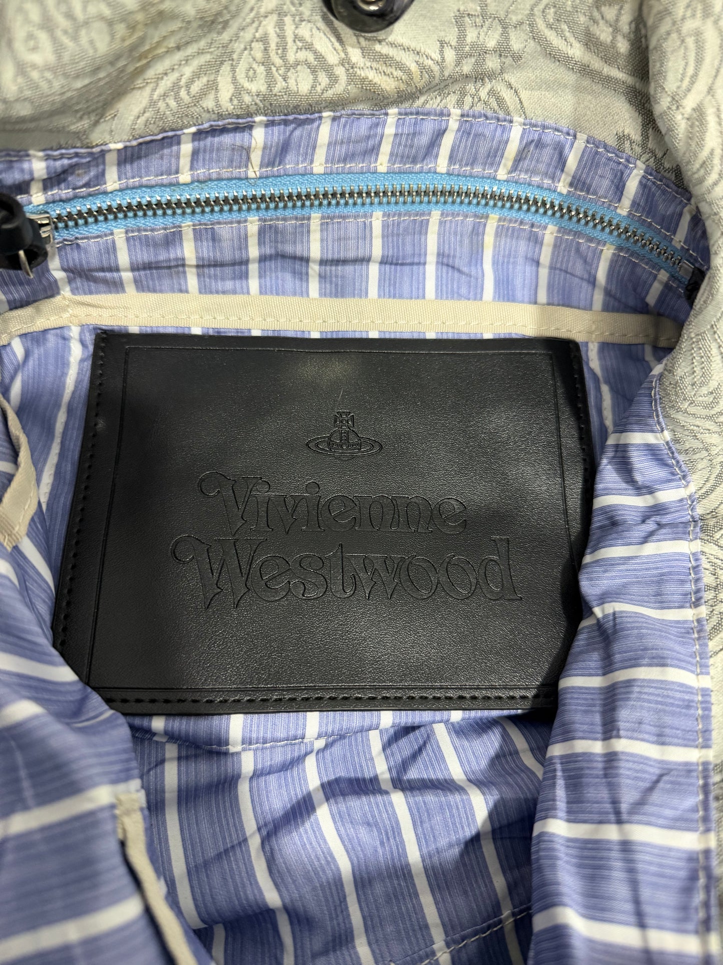 Vivienne Westwood Orb Monogram Jacquard Canvas Shoulder Bag – Grey/Cream