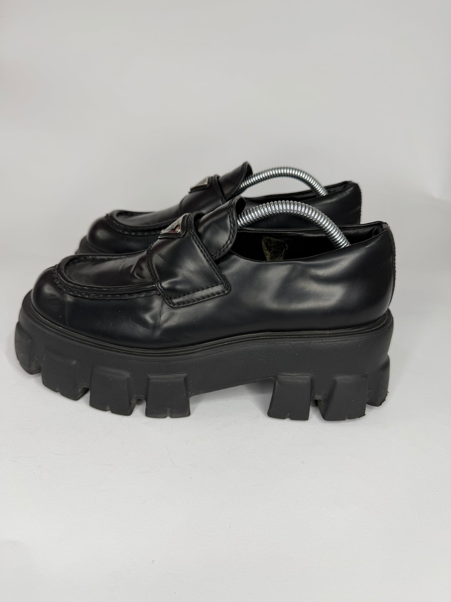 Prada Black Leather Monolith Platform Derby Sneakers Size 38 EU/ 8 US / 5 UK