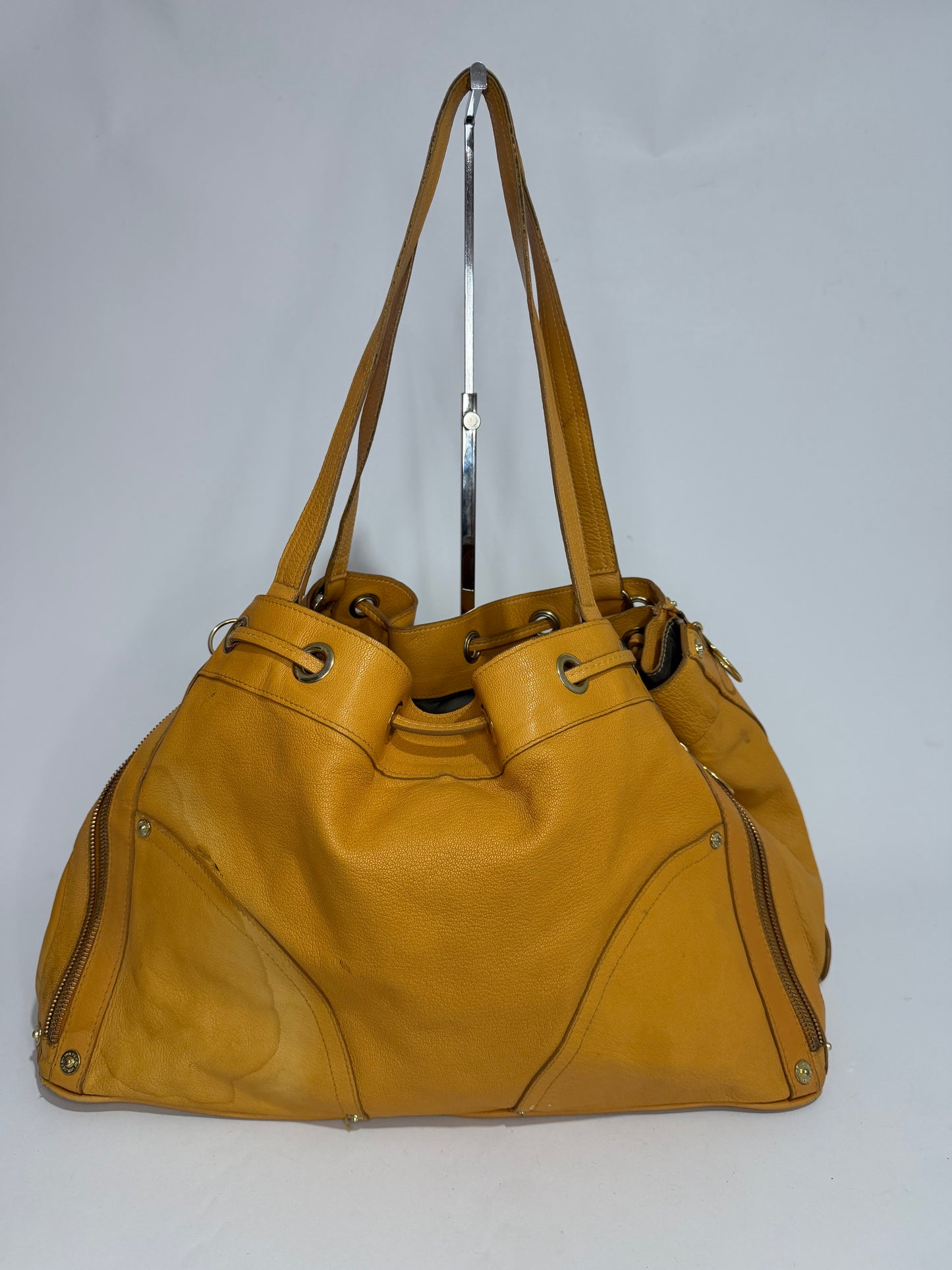 Mulberry Mustard Yellow Leather Drawstring Tote Bag
