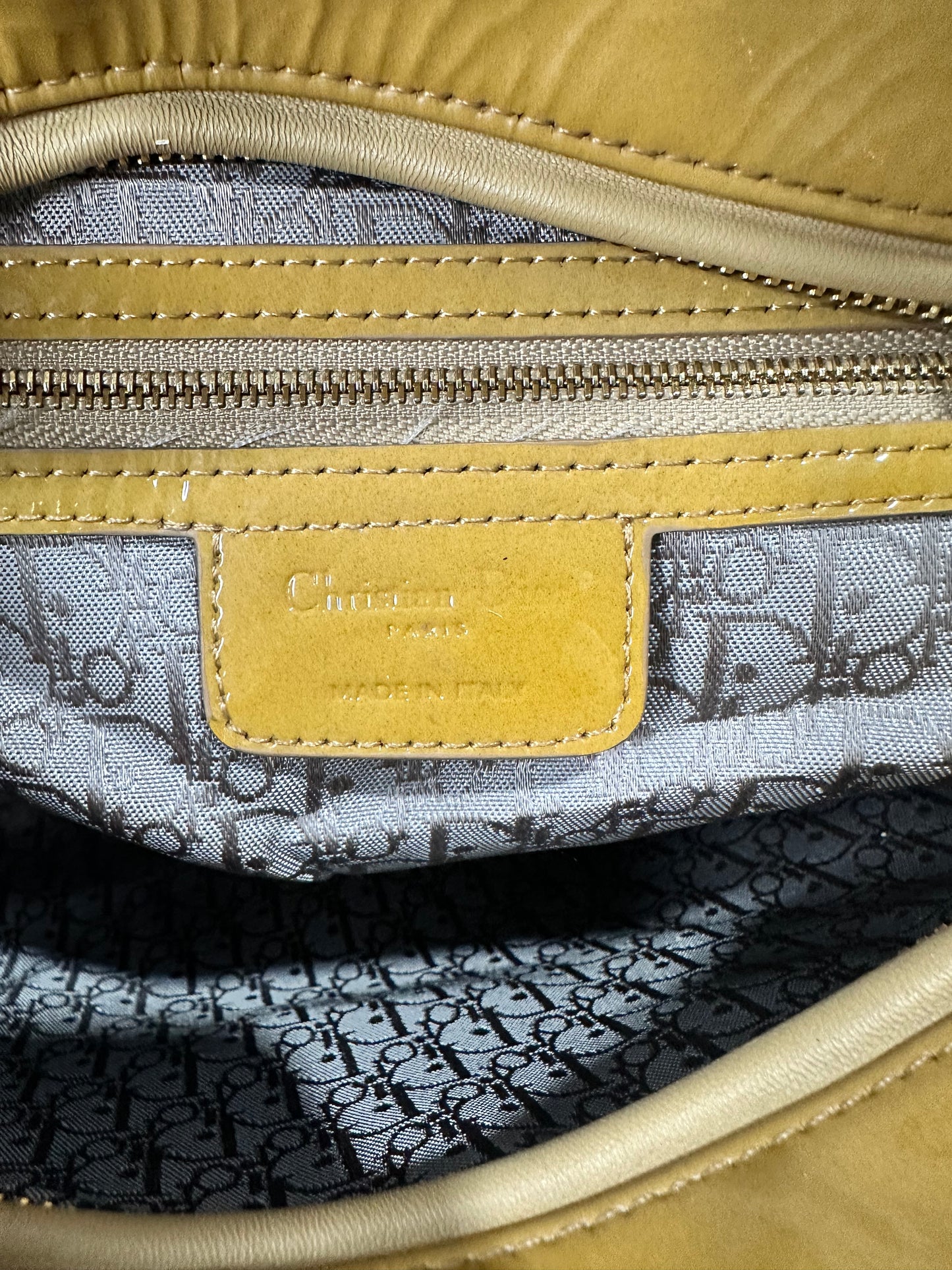 Dior Mustard Yellow Cannage Patent Leather Large Lady Dior Tote