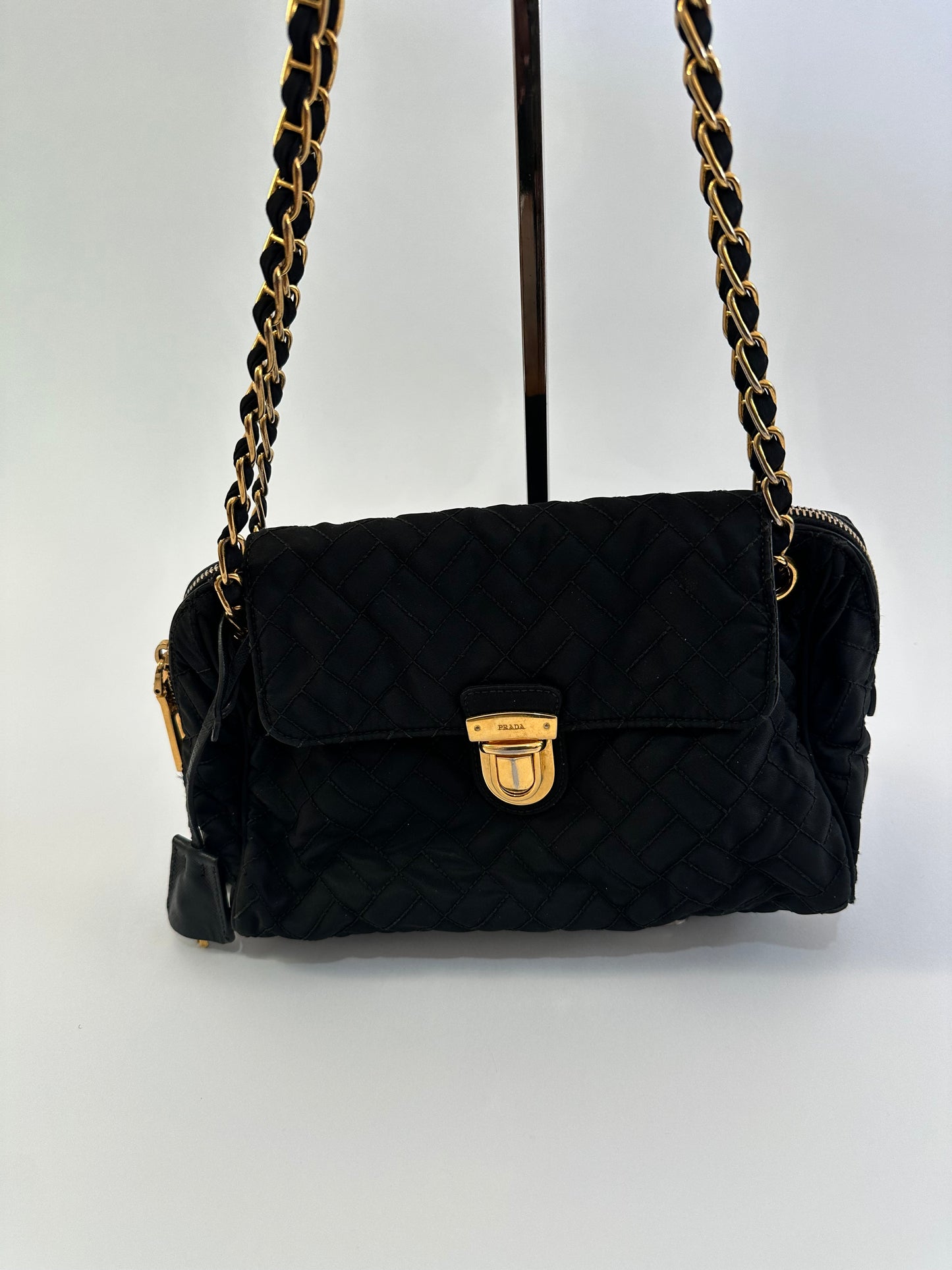 Prada Black Nylon Push Lock Shoulder Bag