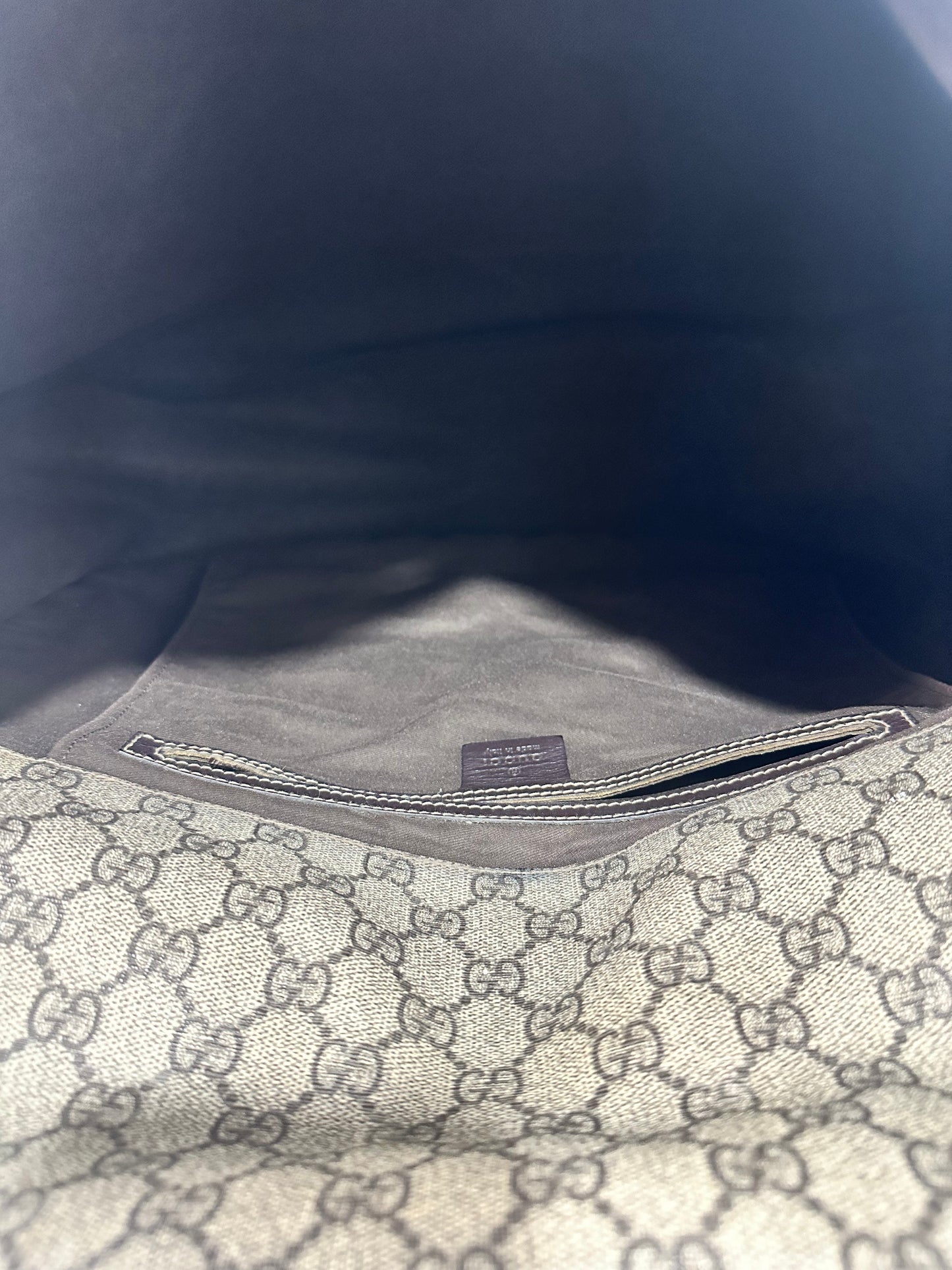 GUCCI  GG Plus Monogram Large Double Buckle Flap Messenger Bag Beige Brown