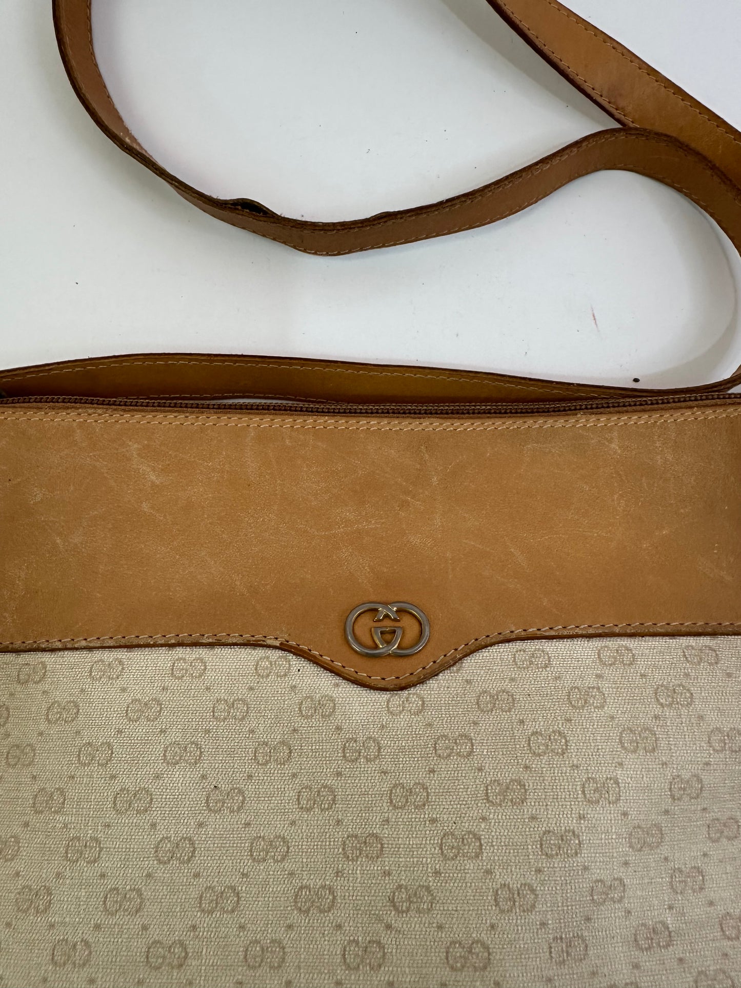 GUCCI Vintage Beige Coated Canvas/ Leather Crossbody