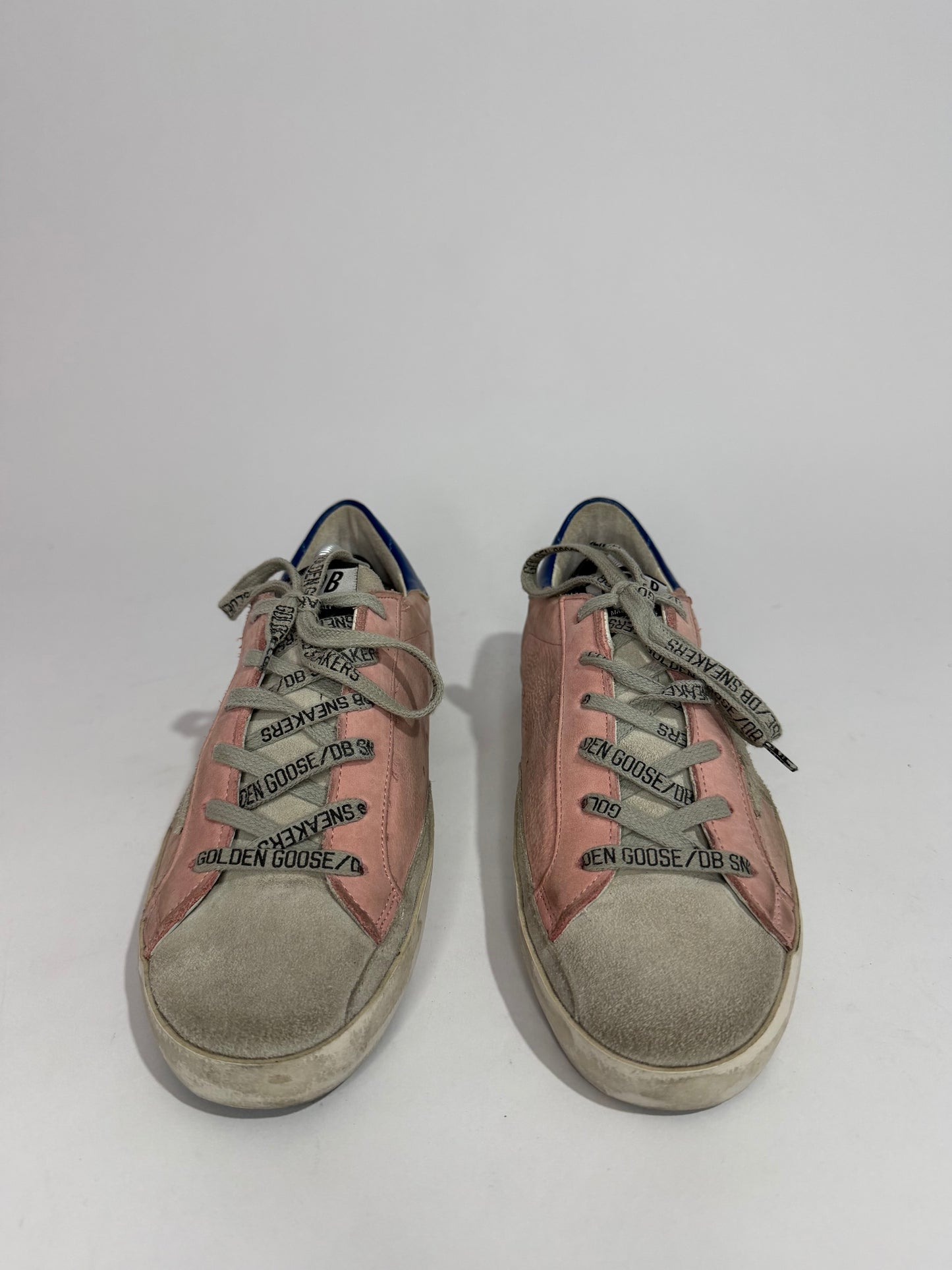 Golden Goose Superstar Pink Suede & Blue Heel Tab Distressed Sneakers Size 37 EU/ 7 US/ 4 UK