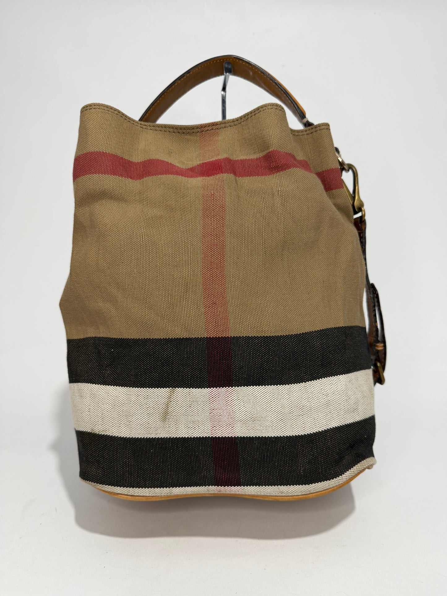 BURBERRY Canvas Mega Check Medium Ashby Hobo Saddle