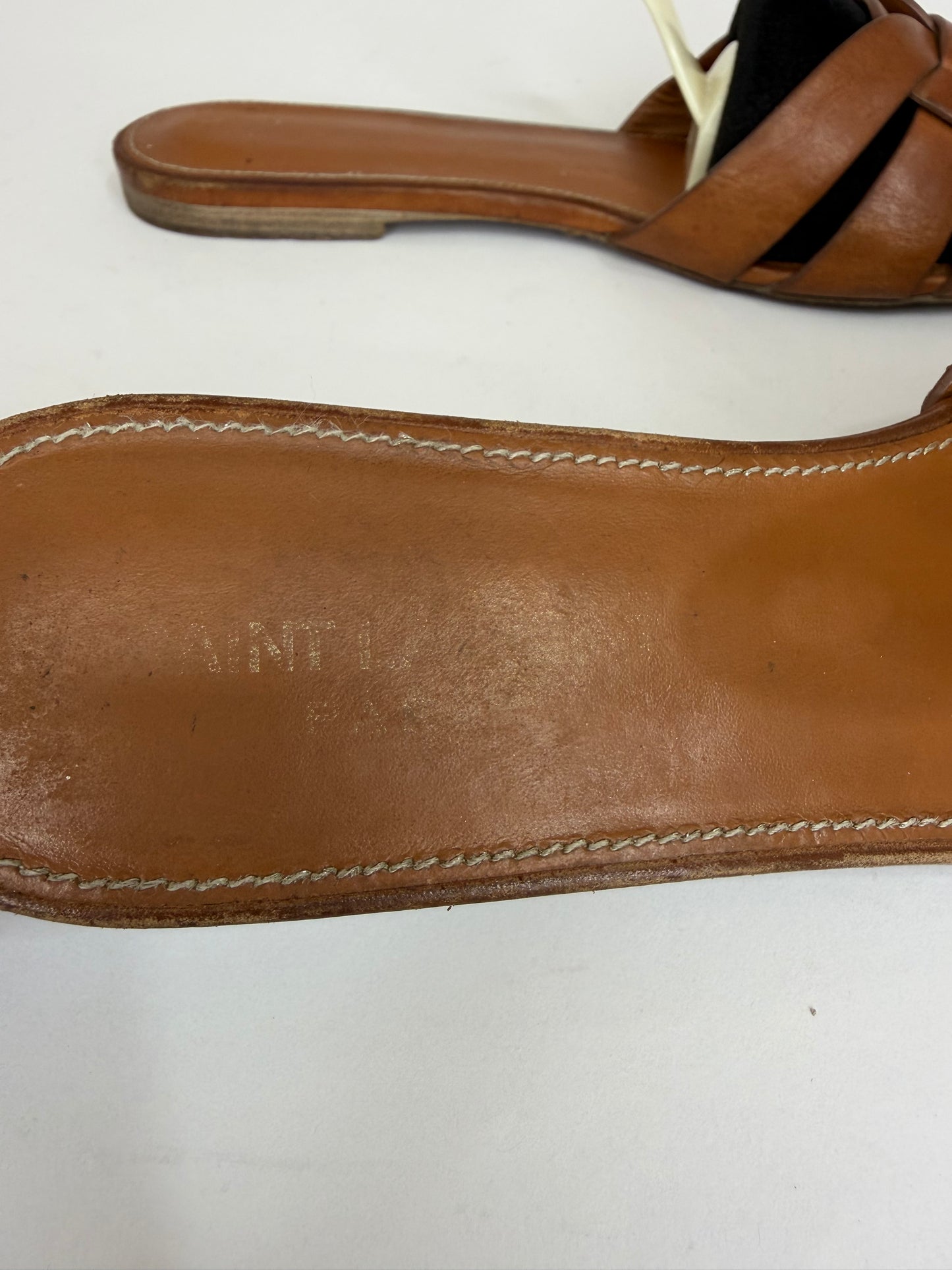 Saint Laurent Paris Brown Leather Tribute Flat Sandals Size 39.5 EU/ 9.5 US / 6.5 UK