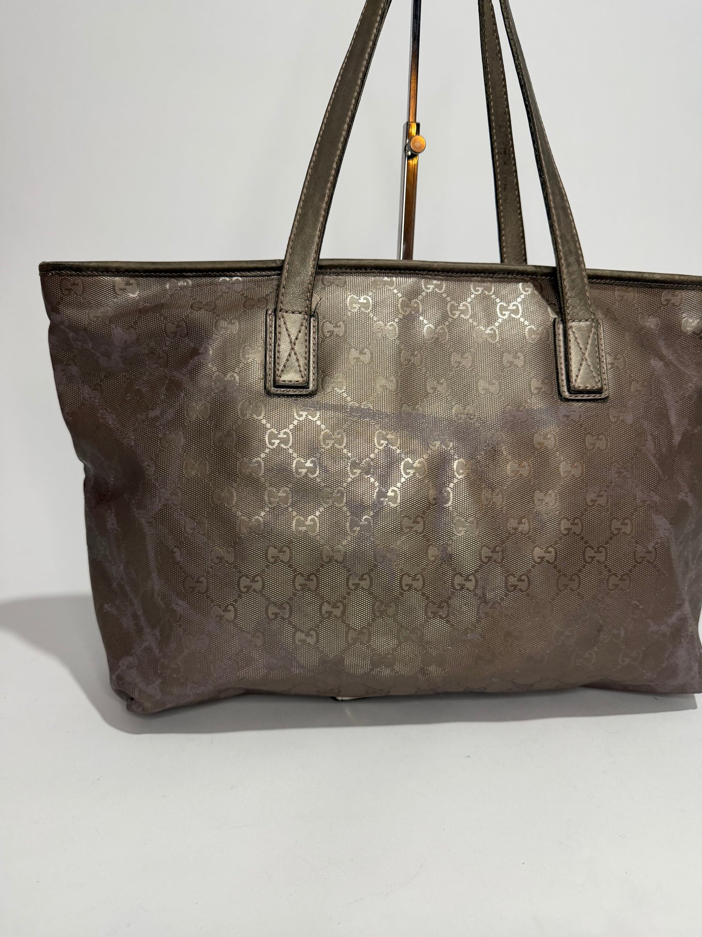 Gucci Gunmetal GG Coated Canvas Medium Imprime Tote