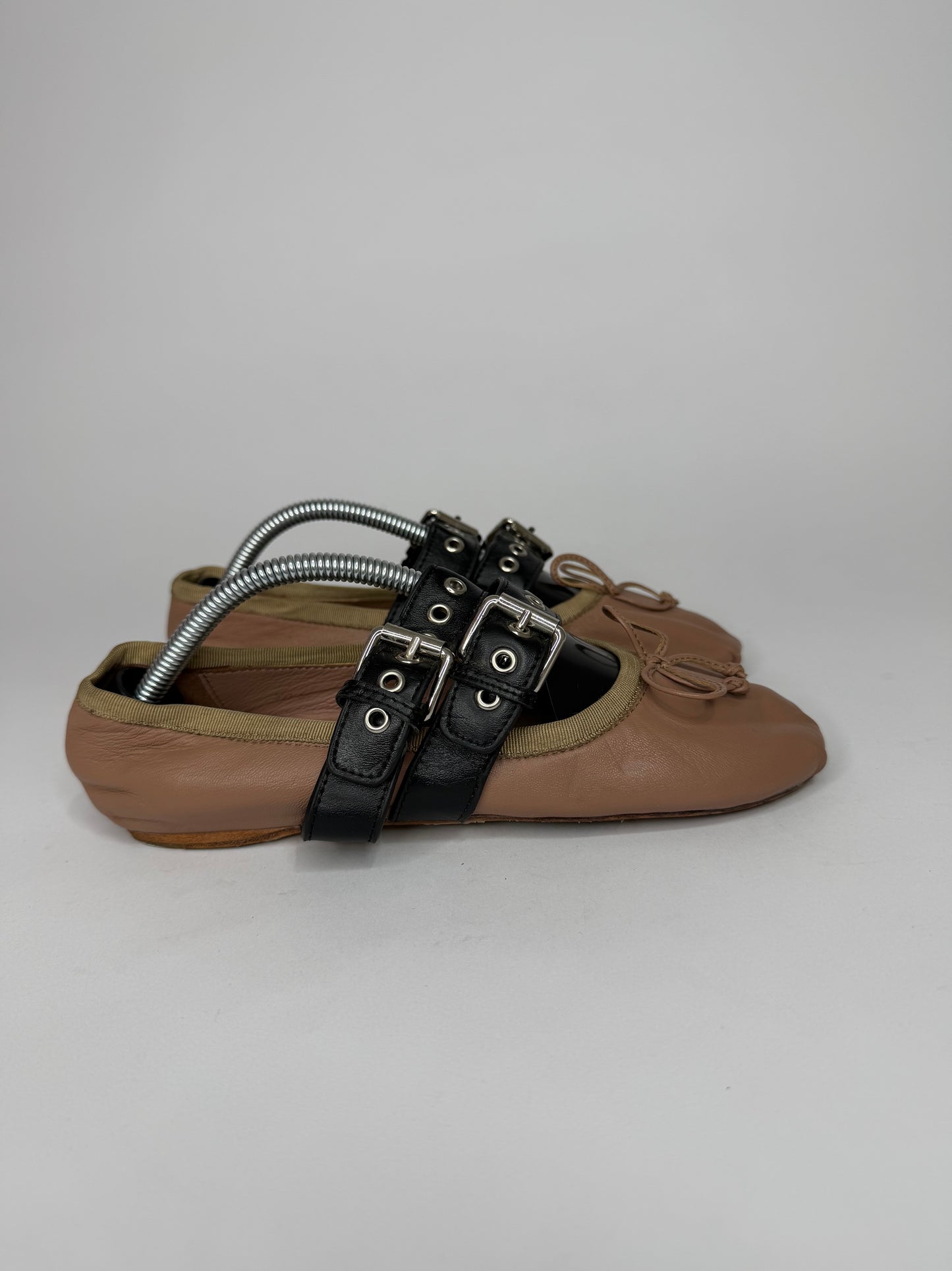 Miu Miu Brown Leather Buckle Detail Bow Ballet Flats Size 35 EU/ 5 US