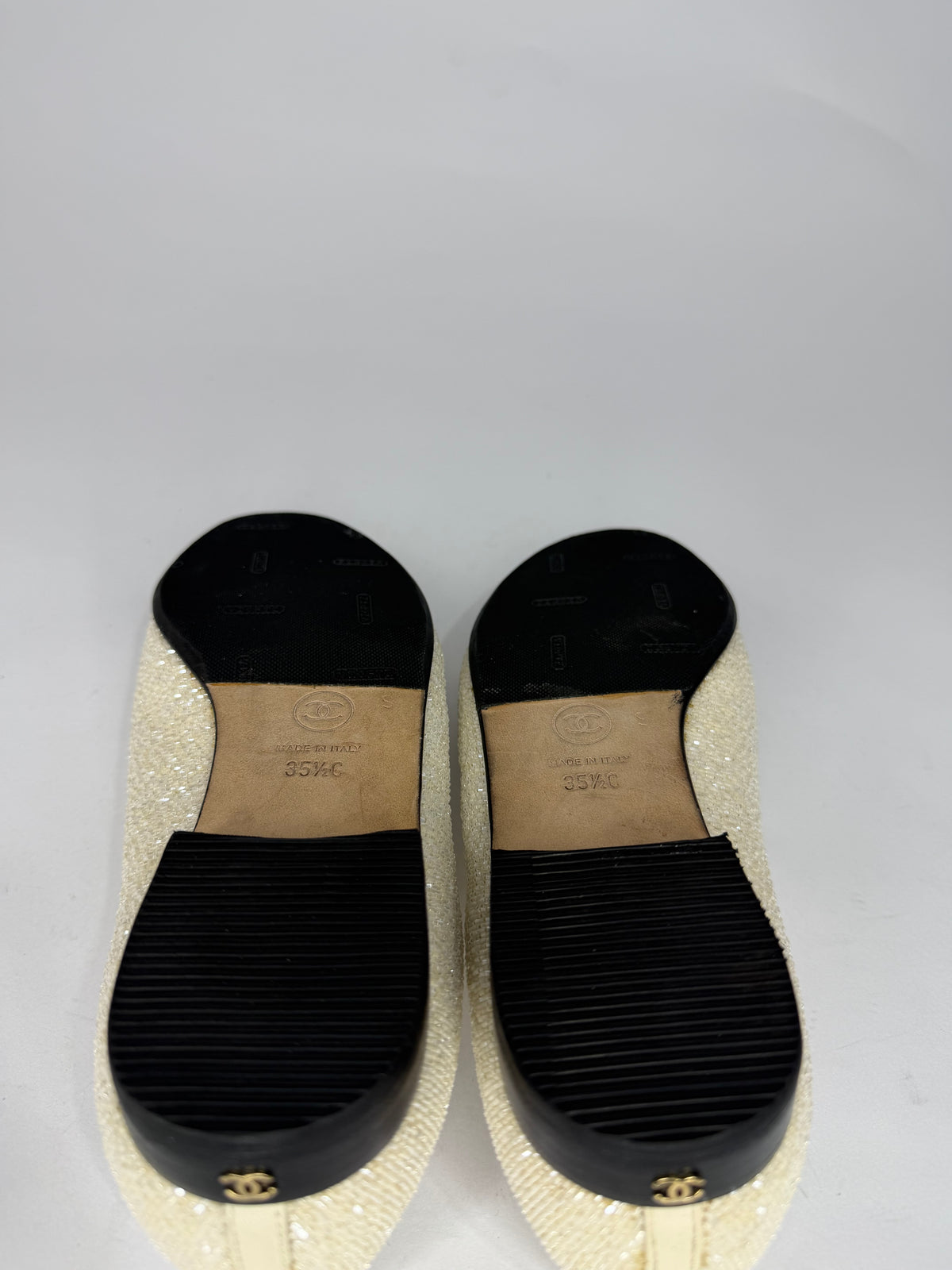 Chanel Black & Cream Woven Toe Cap Ballet Flats 35.5C