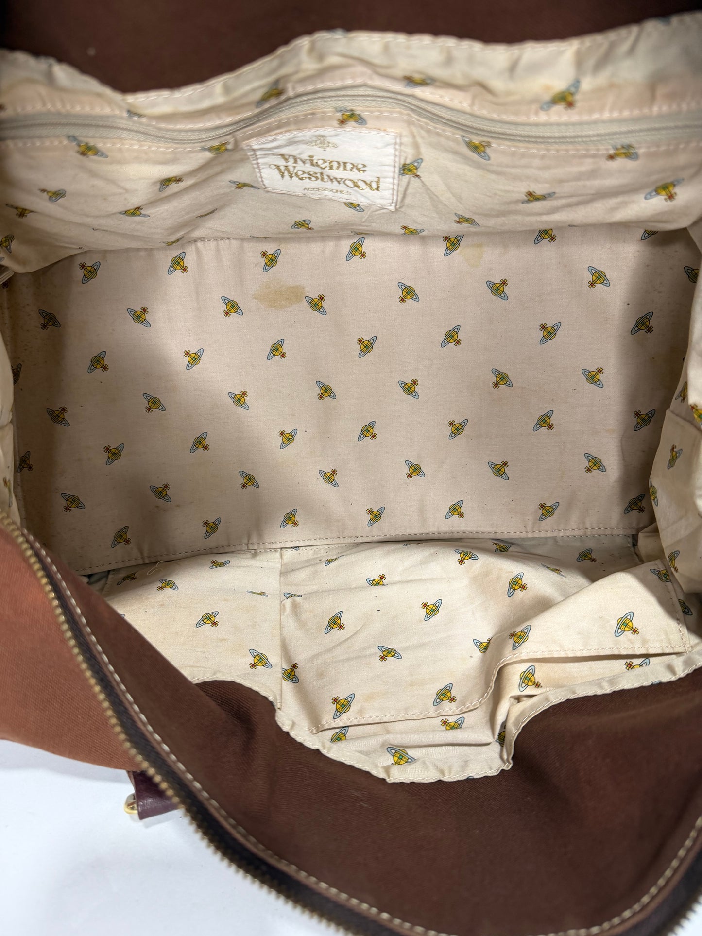 Vivienne Westwood Orb Logo Leather & Canvas Bowler Bag Brown