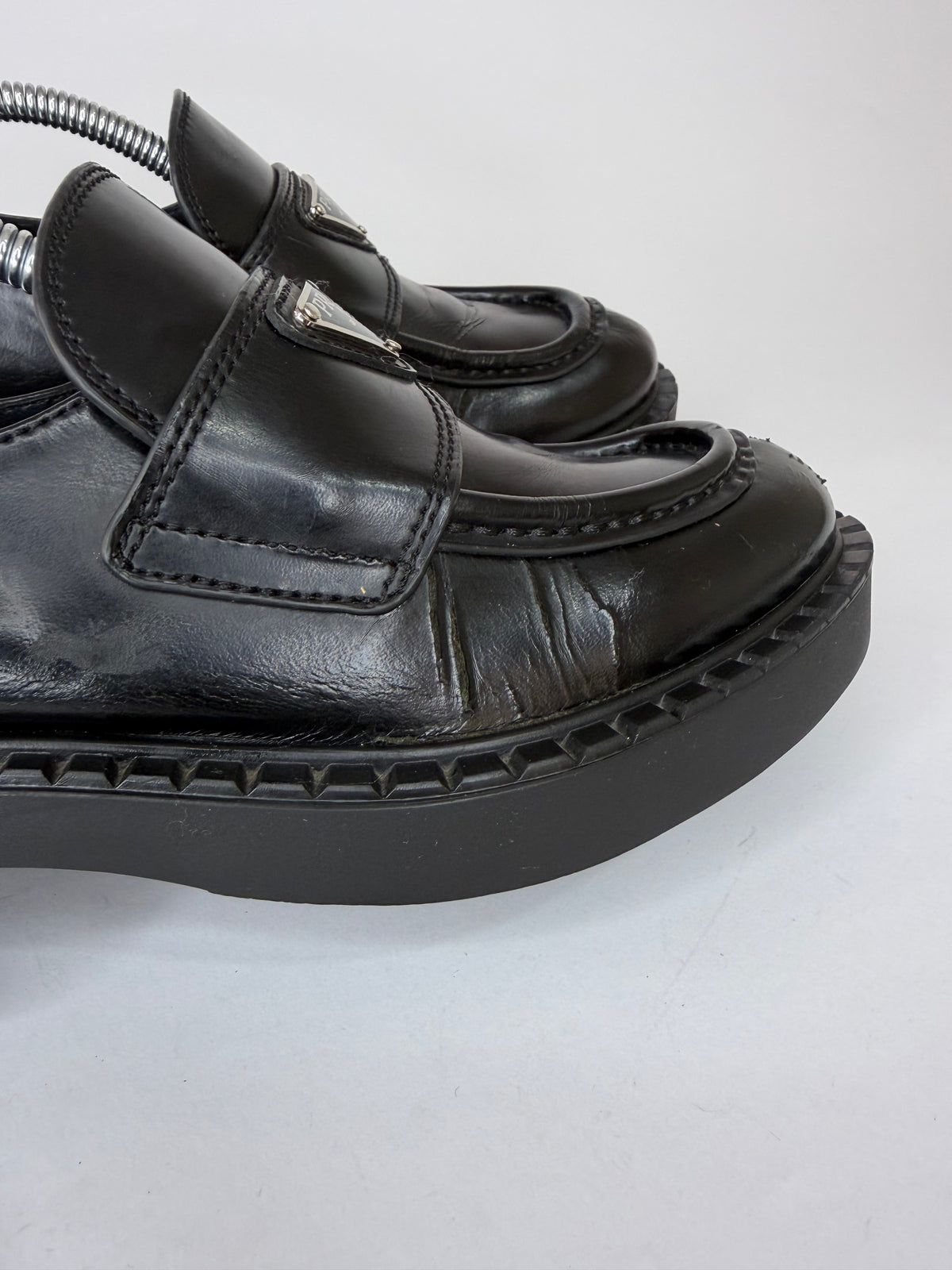 PRADA Vernice Metal Triangle Logo 50mm Loafers Size 36 EU/6 US/ 3UK