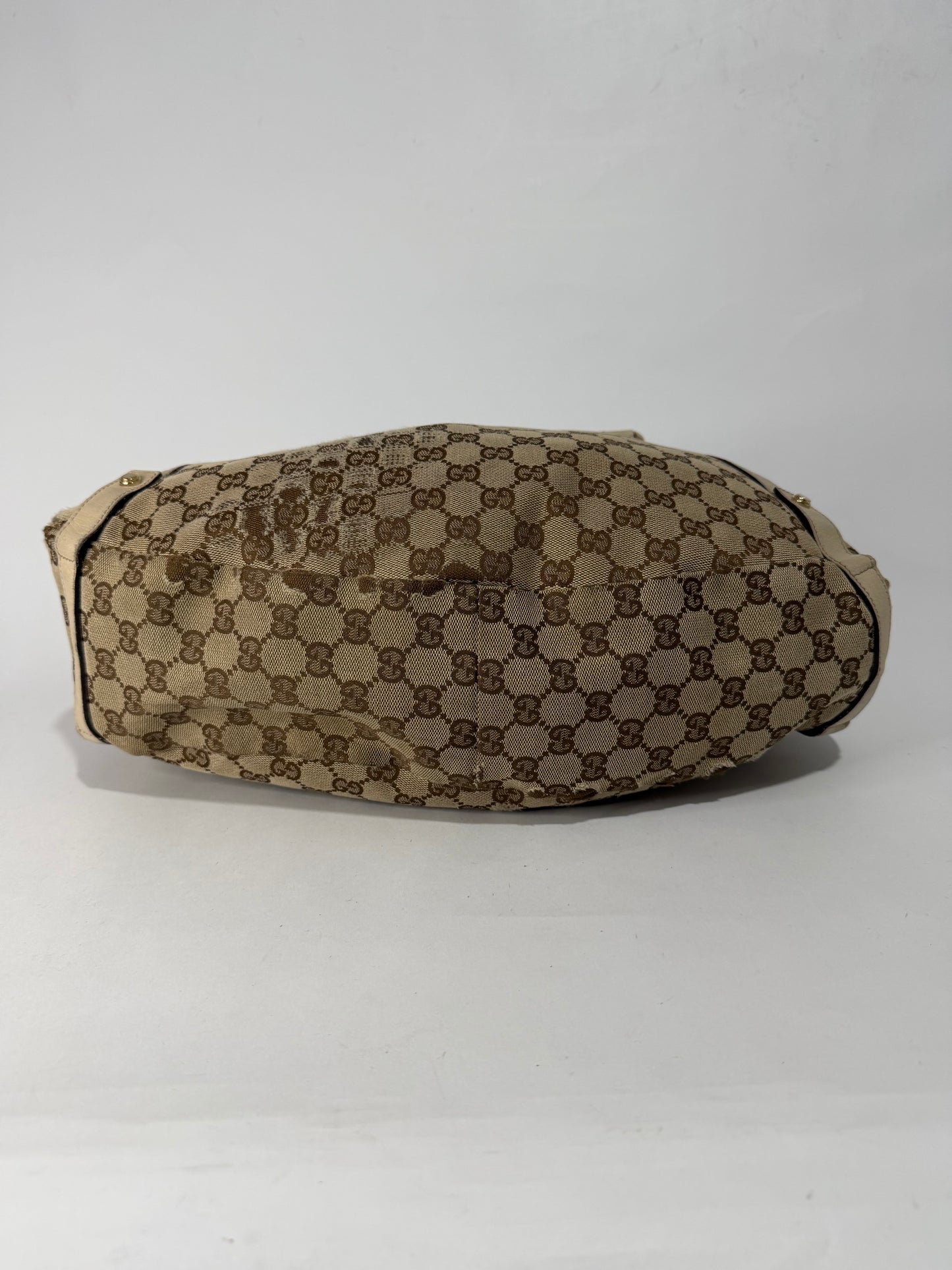Gucci Beige/White Blue GG Canvas and Leather Abbey Tote