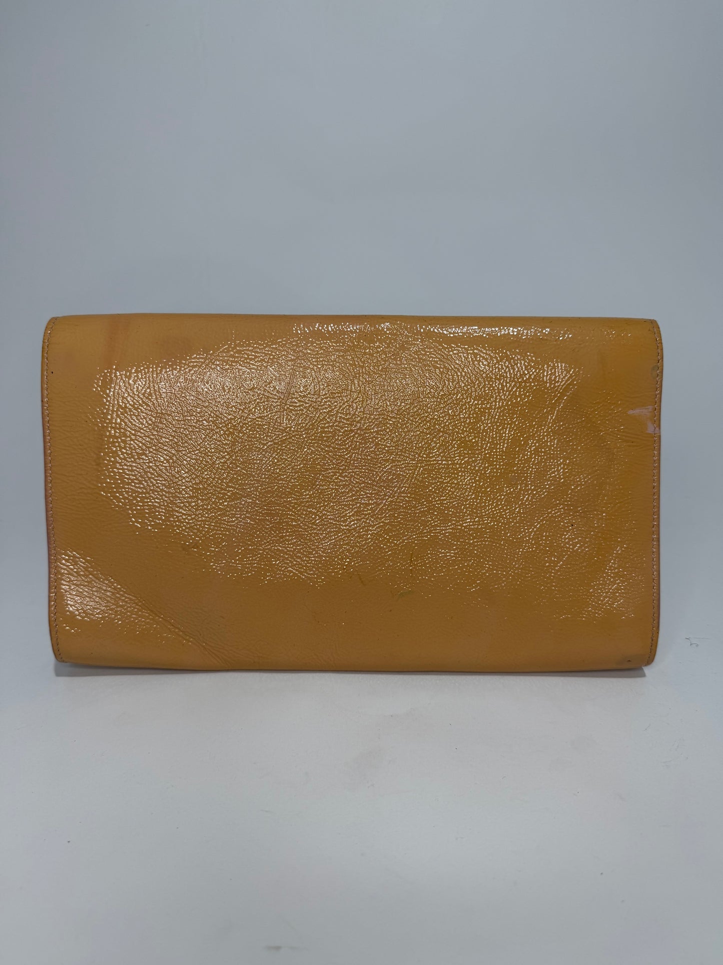 YVES SAINT LAURENT Beige Patent Leather Belle De Jour Large Clutch Bag