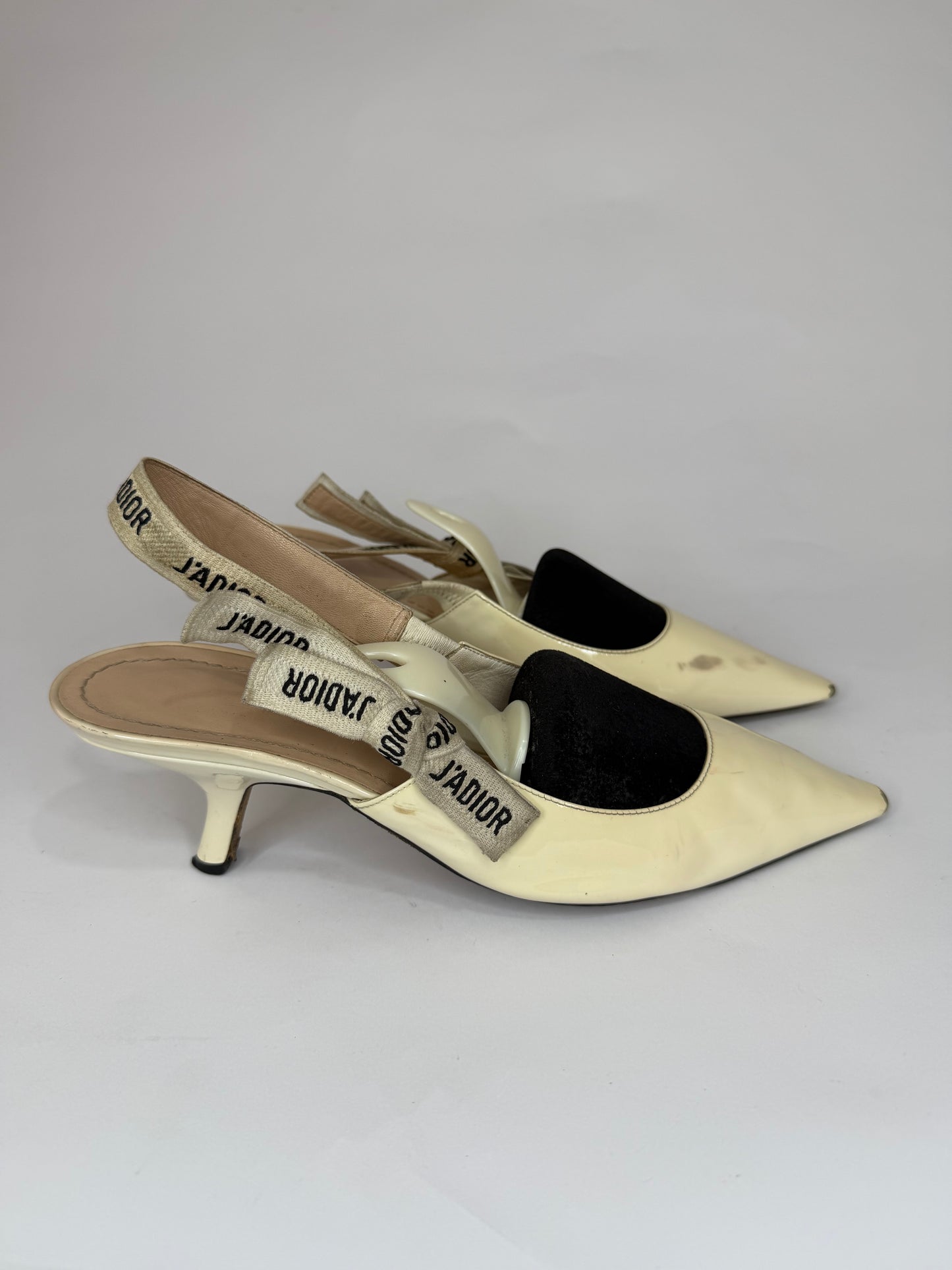 Dior Cream Patent Leather J'Adior Slingback Pumps Size 39