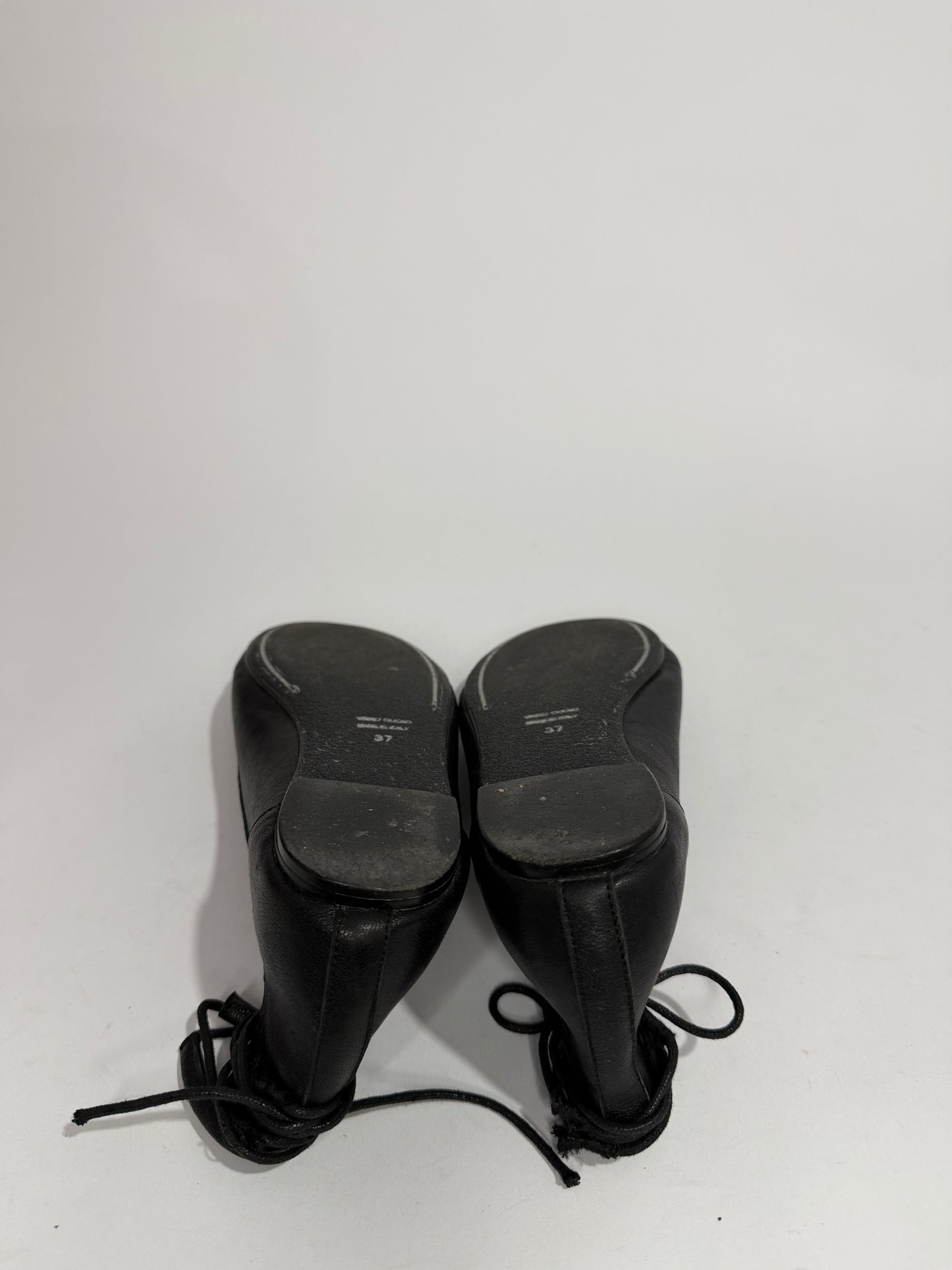 Ann Demeulemeester Black Leather Lace-Up Ballet Flats Ankle Wrap Size EU 37/ 7 US