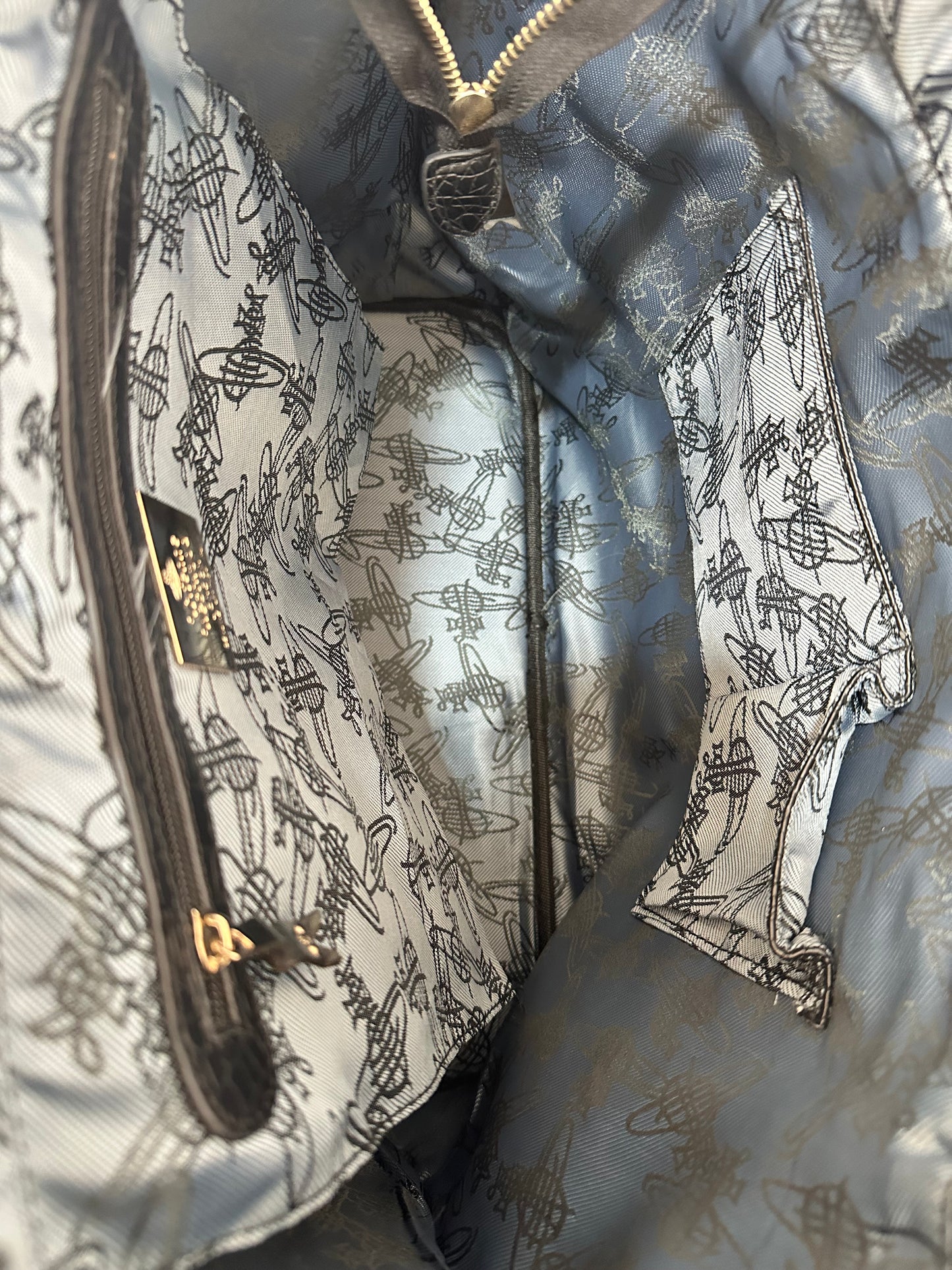 VIVIENNE WESTWOOD Black croc embossed Leather Tote