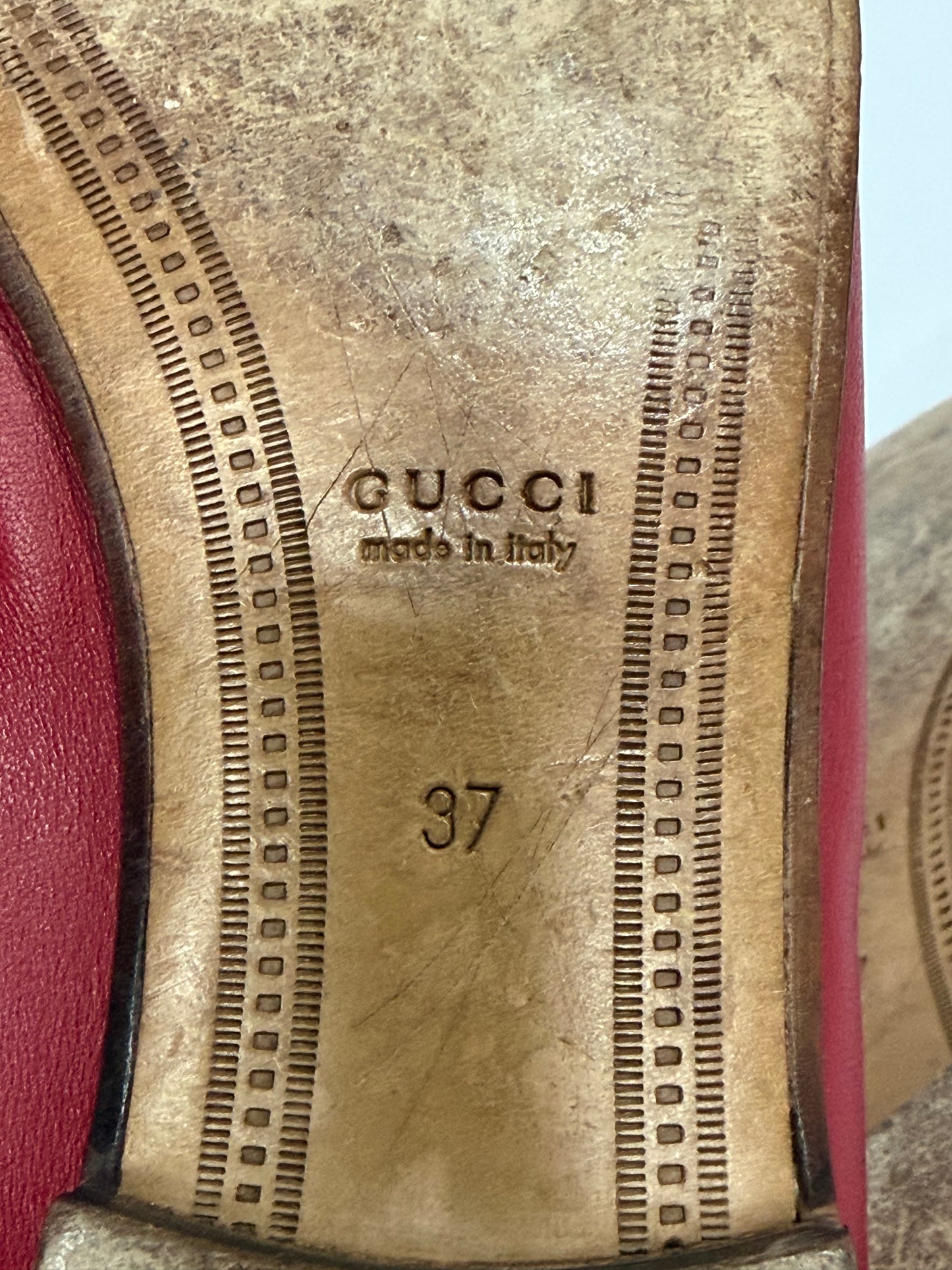 Gucci Red Leather Foldable Horsebit Loafers Size 37/ 7 US/ 4 UK