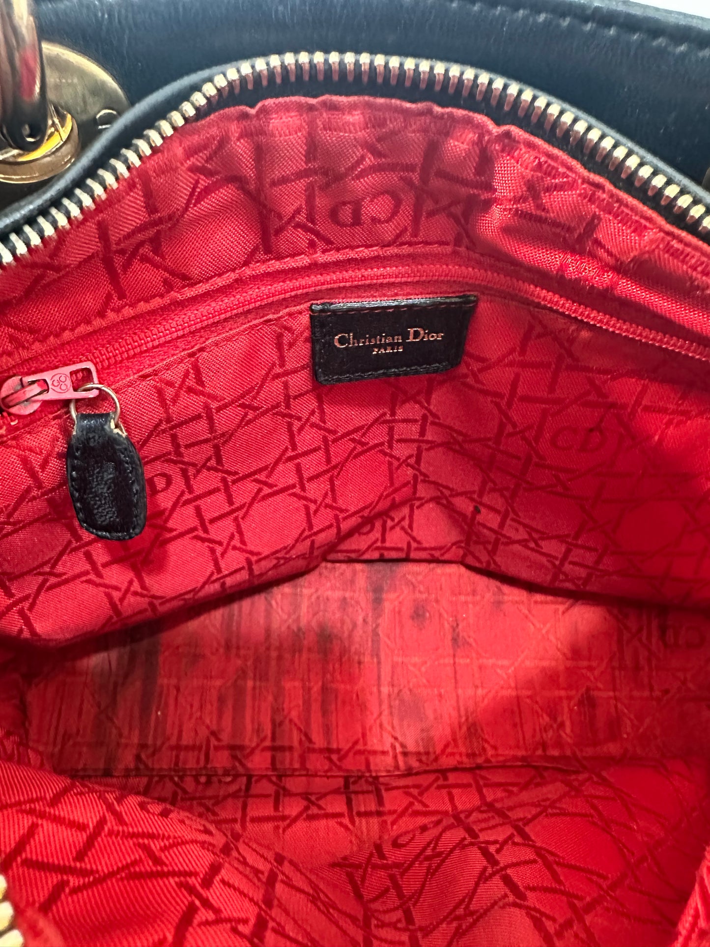 VintageDior Black Cannage Leather Medium Lady Dior Tote