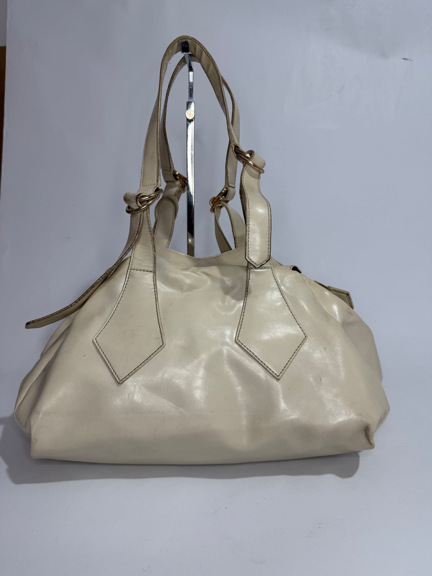 Vivienne Westwood Cream Leather Orb Heart Charm Shoulder Bag