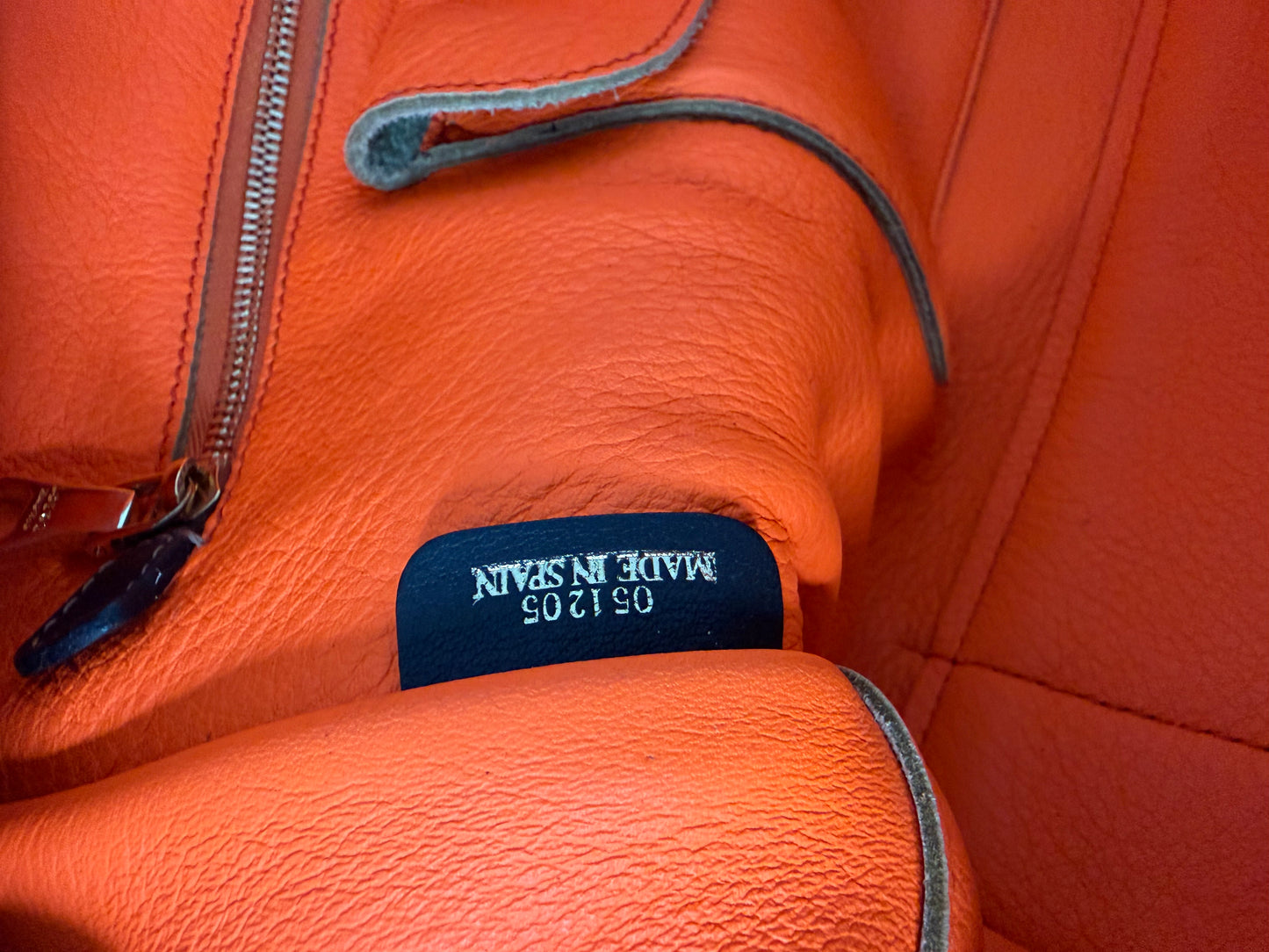 Loewe Amazona Suede & Leather Handbag Neon Orange Handles Beige Satchel Bag