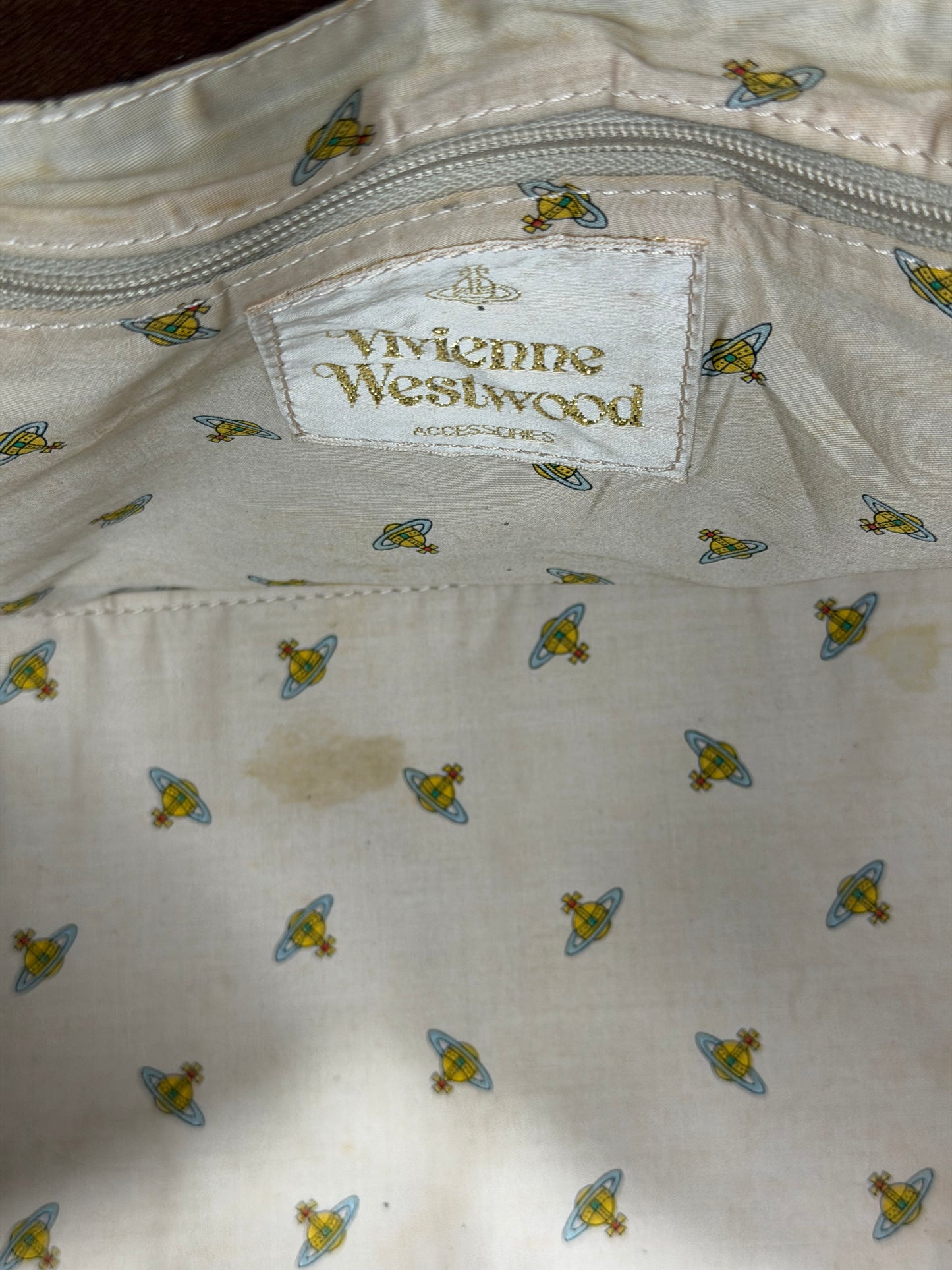 Vivienne Westwood Orb Logo Leather & Canvas Bowler Bag Brown