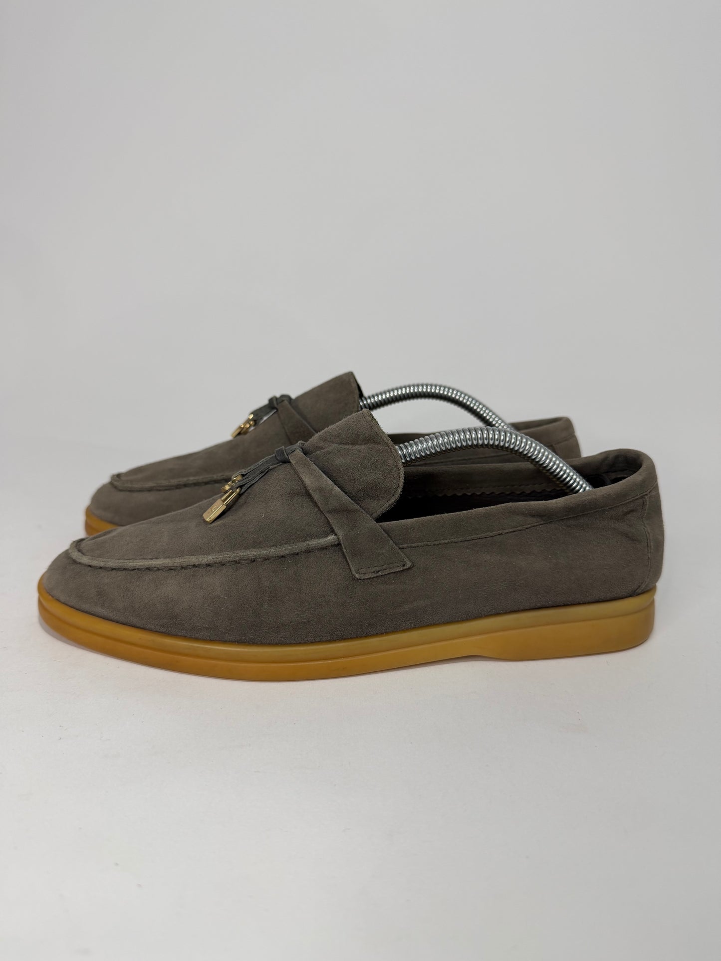 Loro Piana Grey Suede Summer Charms Walk Loafers Size 38 EU/ 8 US